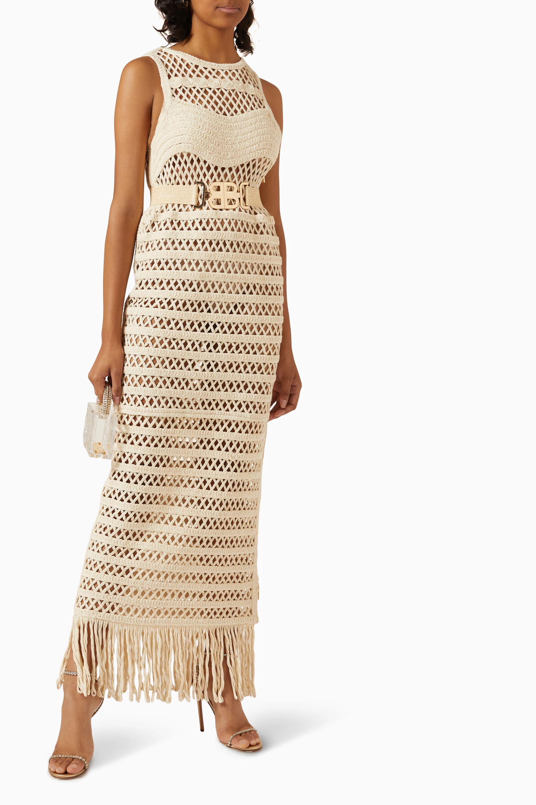 bronx and banco crochet maxi dress Buy Bronx and Banco Neutral Amari Crochet Maxi Dress For Women Online