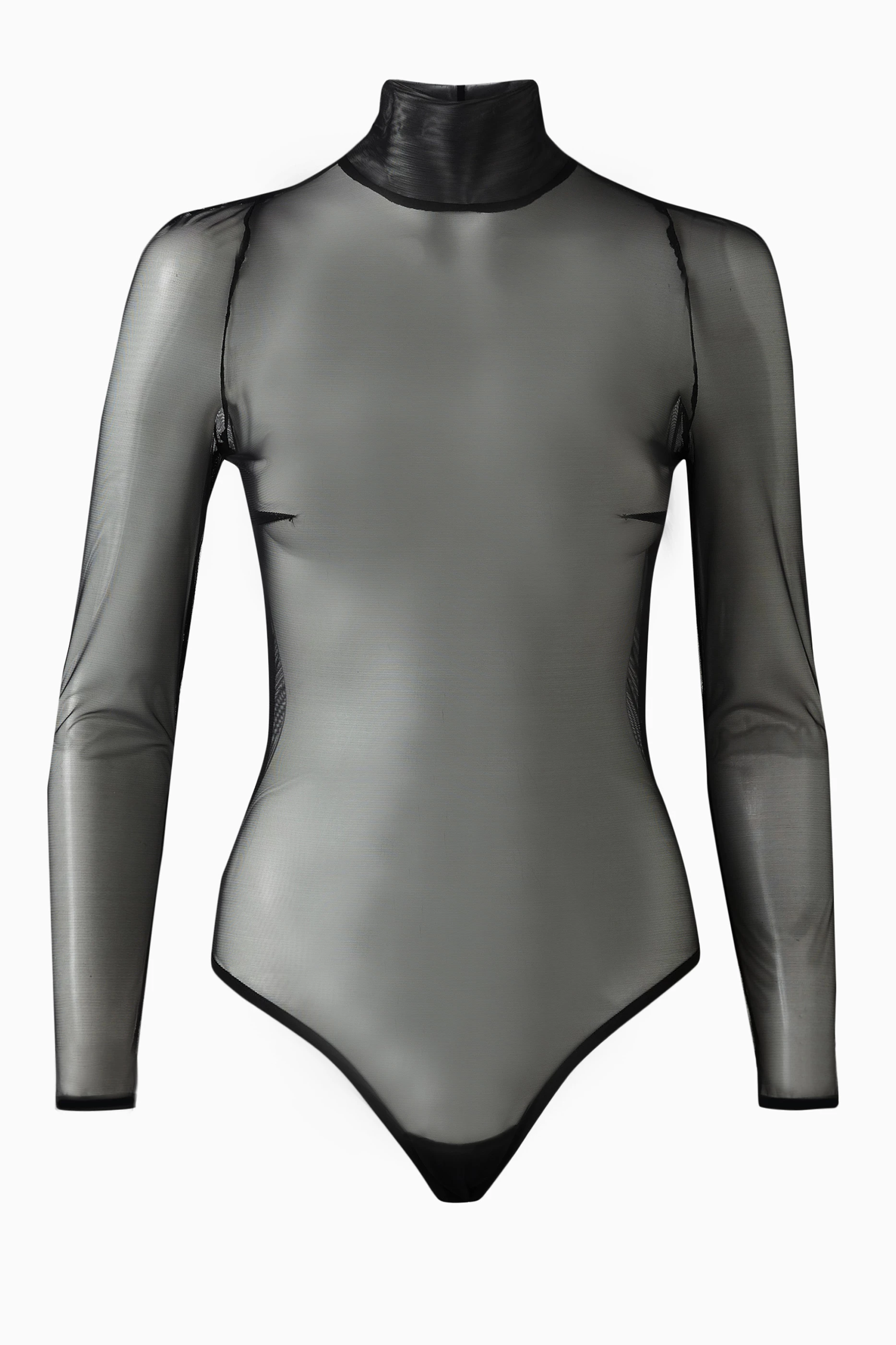 Buy Nensi Dojaka Black Sheer High-neck Bodysuit in Stretch-mesh