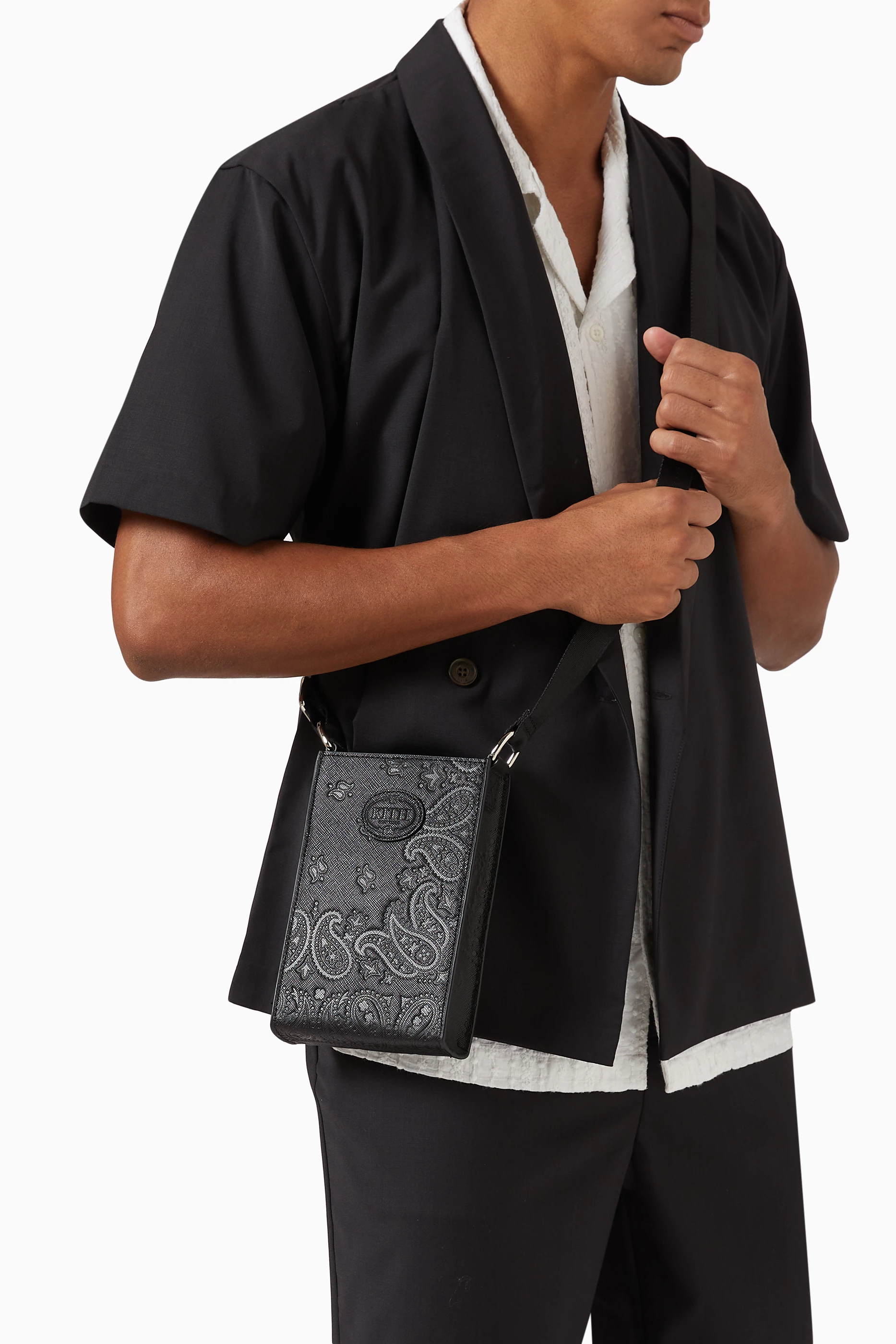 Buy Kith Black Mini Paisley Emmett Shoulder Bag in Leather For Men