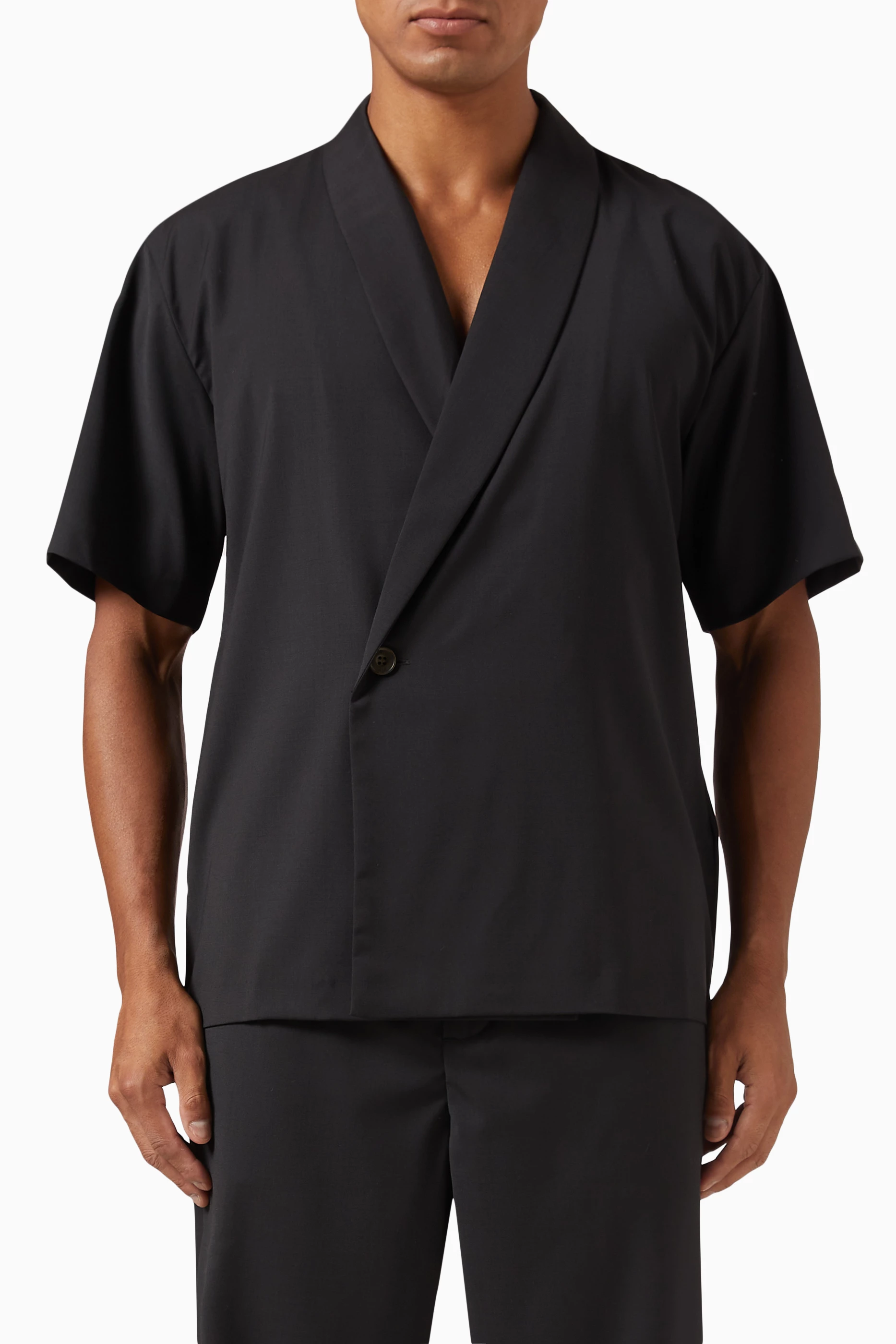 Buy Kith Black Thompson Crossover Shirt in Tropical Wool For Men 