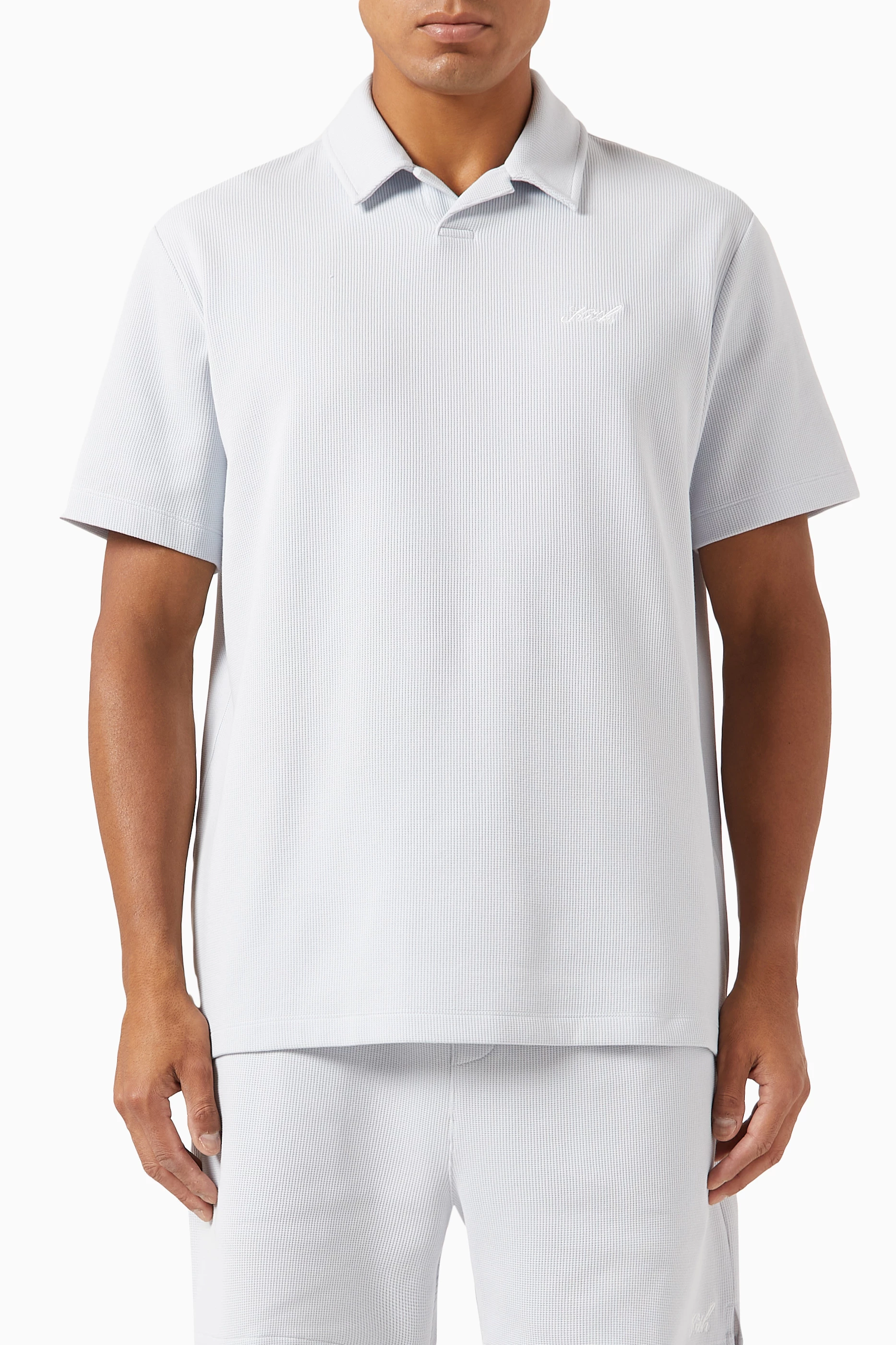 Buy Kith Blue Drew Polo in Cotton Waffle Stretch For Men Online 