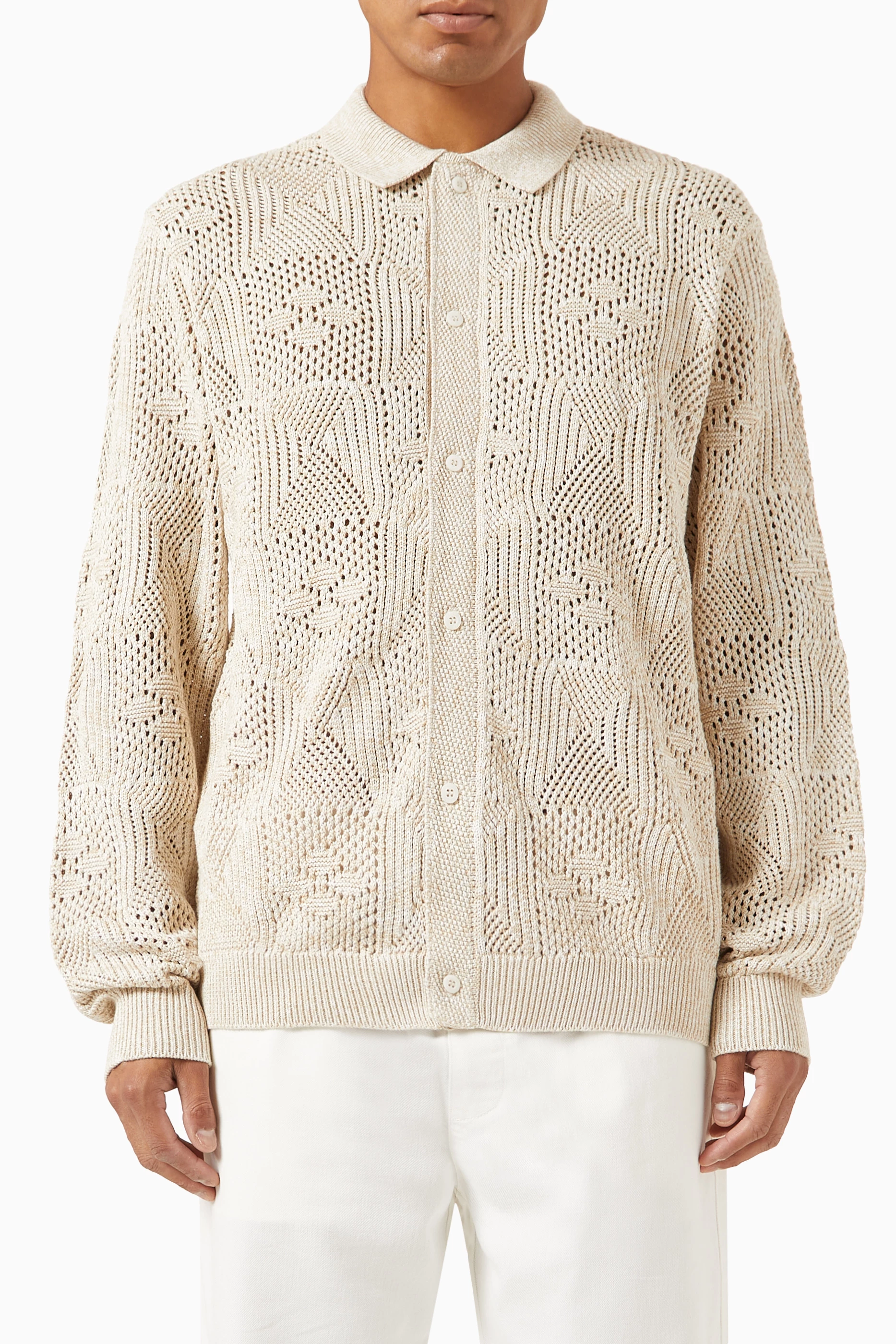 Buy Kith Neutral Tilden Crochet Button-down Shirt For Men Online 