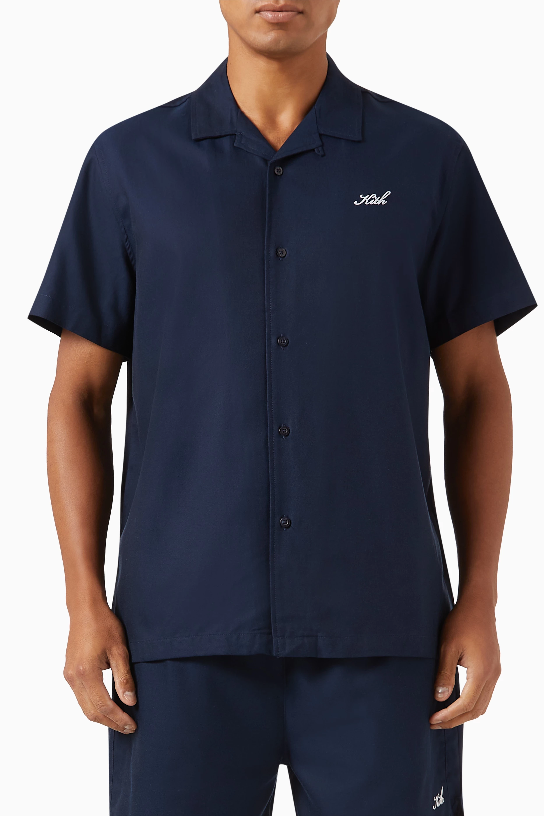 Buy Kith Blue Thompson Camp Collar Shirt in Silk-blend For Men