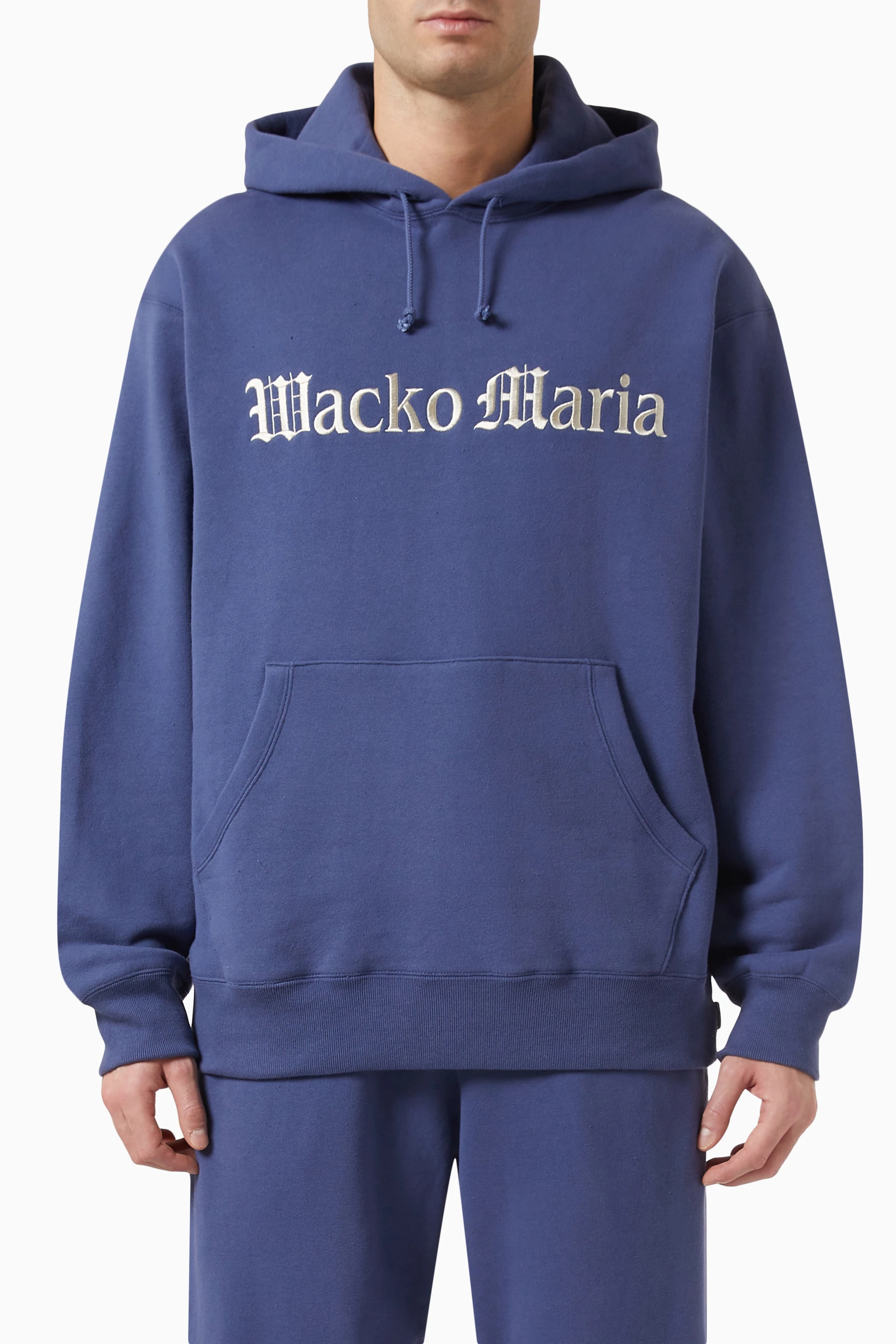 Buy WACKO MARIA Blue Logo Hoodie in Cotton Fleece For Men Online