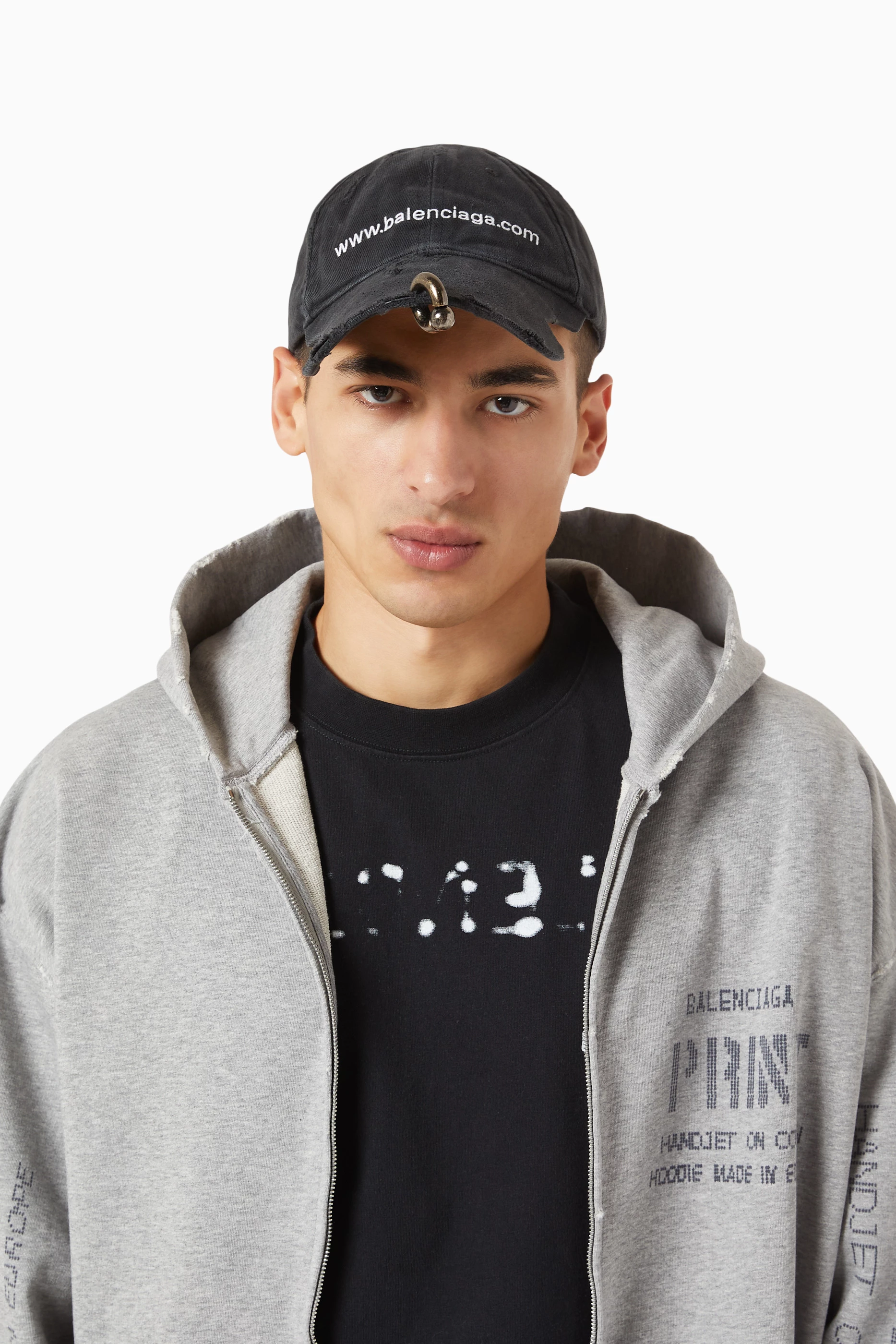 Buy Balenciaga Black Bal.com Front Piercing Cap in Cotton Drill