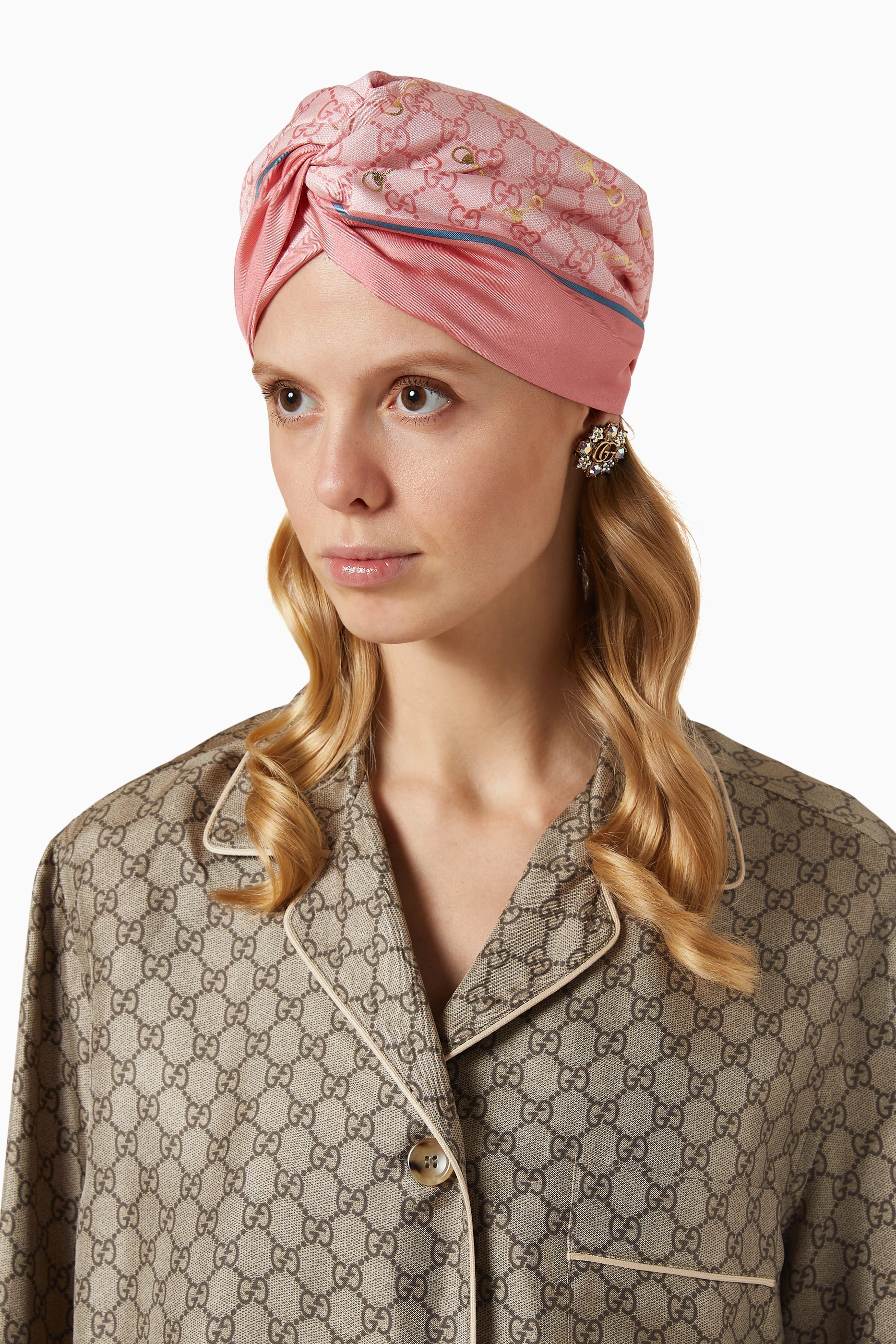 Gucci Silk Horse-bit Headband in Pink Gucci GG print with Horsebit silk headband Pink ref.1145275  main image 2