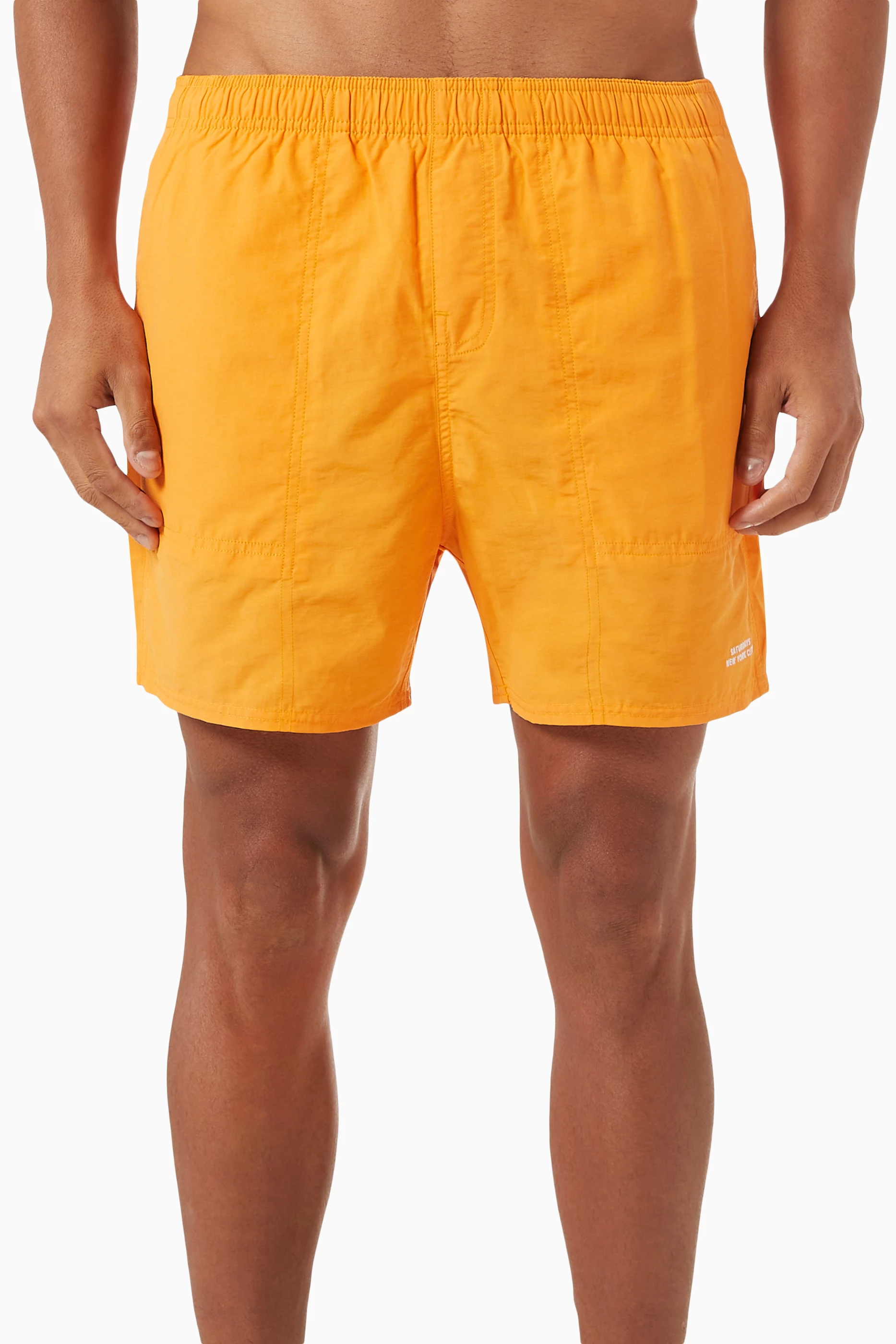 Buy Saturdays NYC Orange Talley Swim Shorts in Stretch Cotton