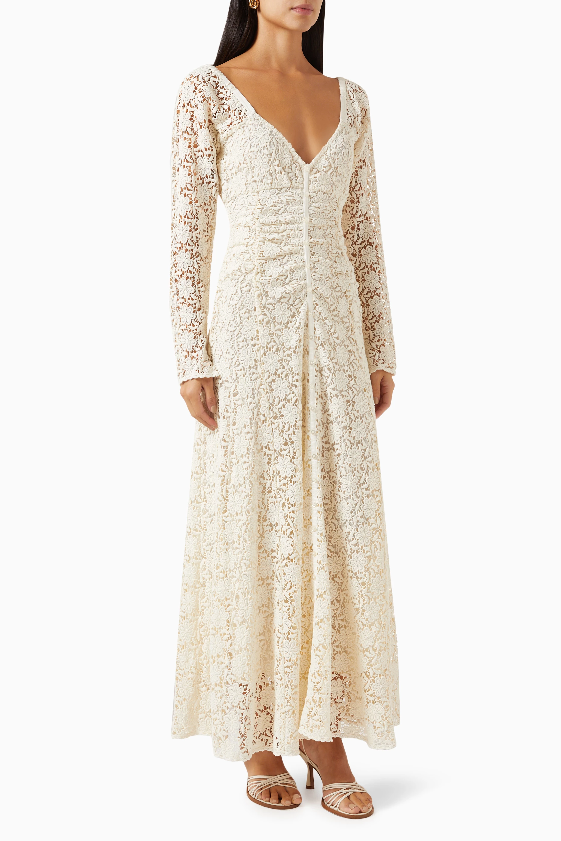 black lace see thru dress Sheer Floral Lace Long Sleeve Maxi Dress Widow main image 0