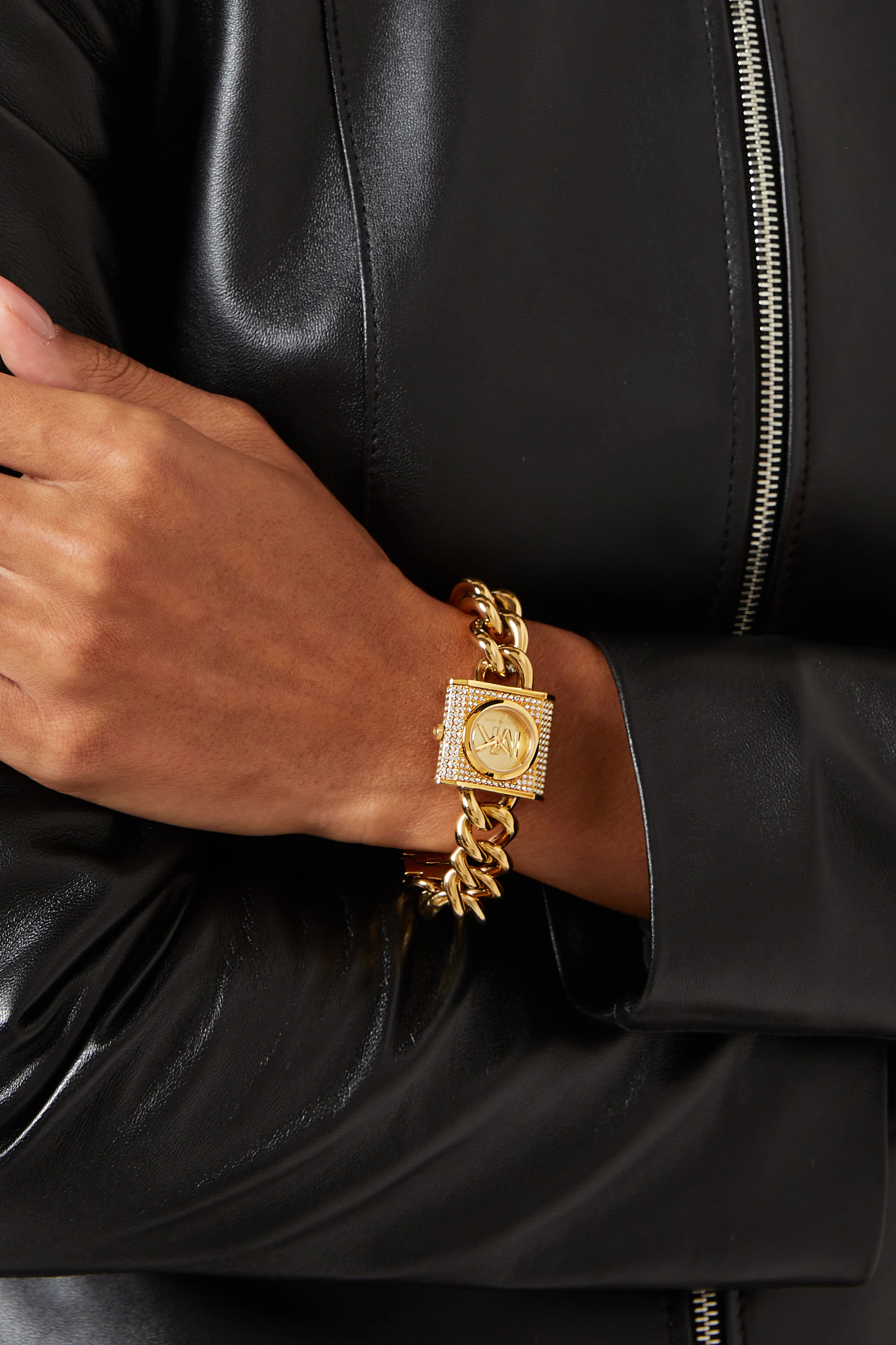 Mini Lock Pavé Gold-Tone Chain Watch Mini Lock Pavé Gold Tone Chain Watch Mk | TikTok main image 4