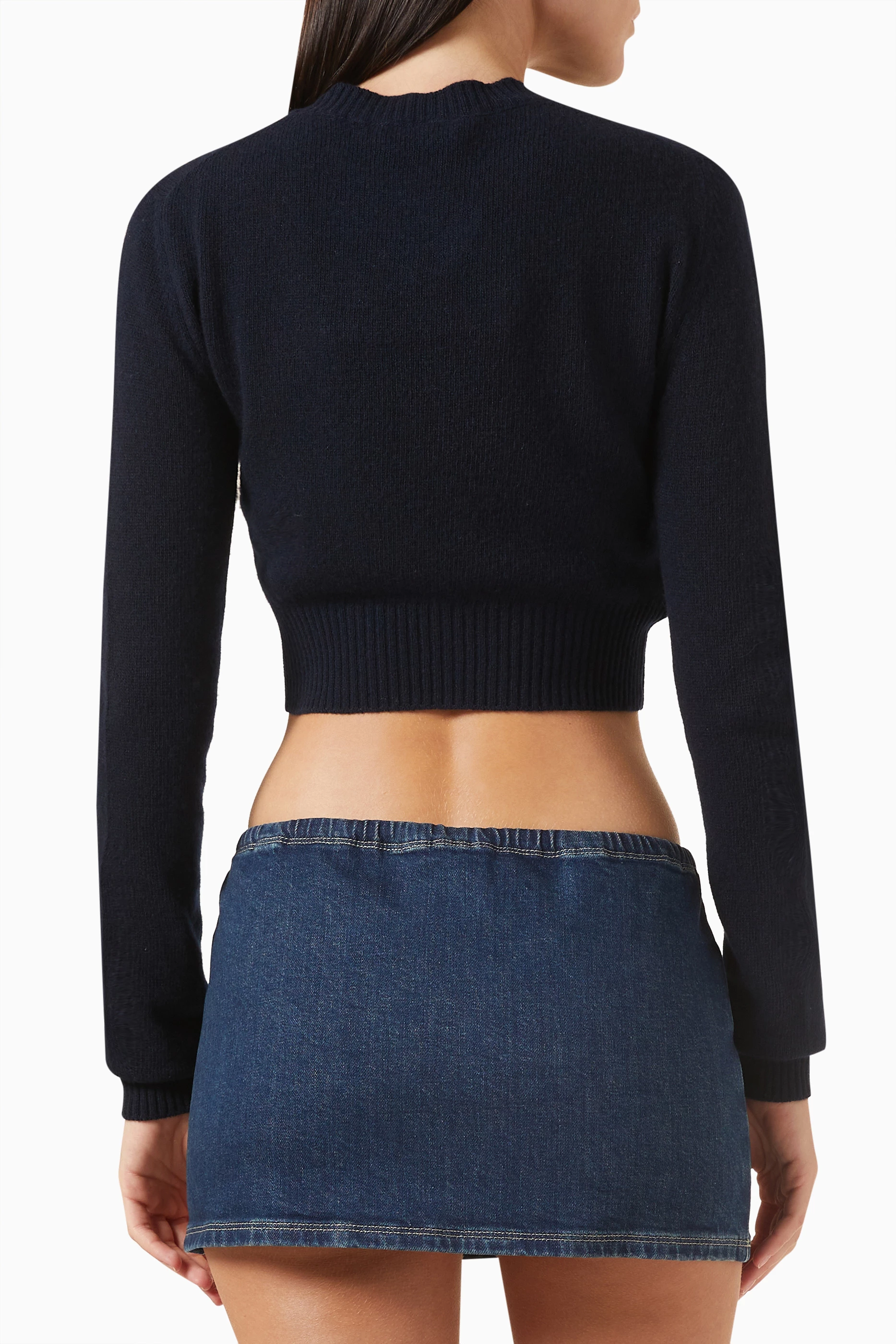 Buy Miu Miu Blue Logo Cropped Sweater For Women Online | Ounass Oman