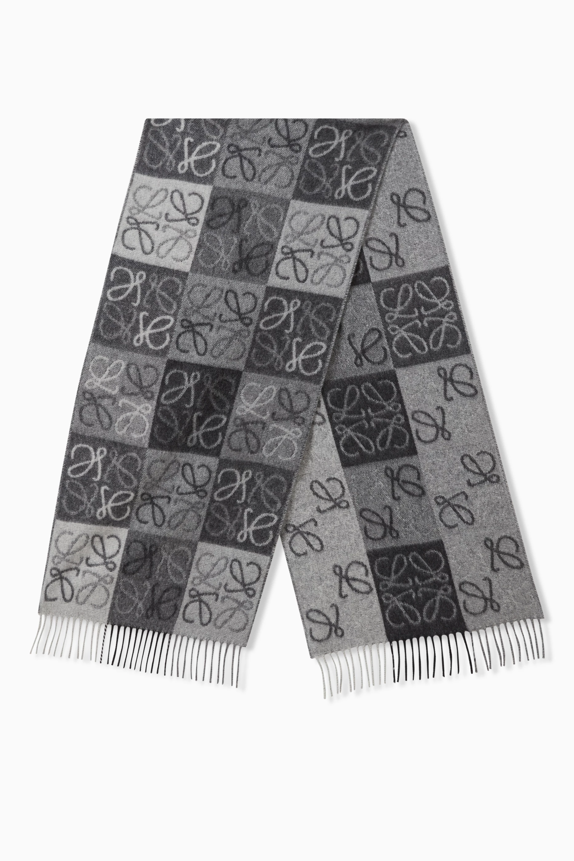 Buy LOEWE Black Checkerboard Scarf in Wool & Cashmere For