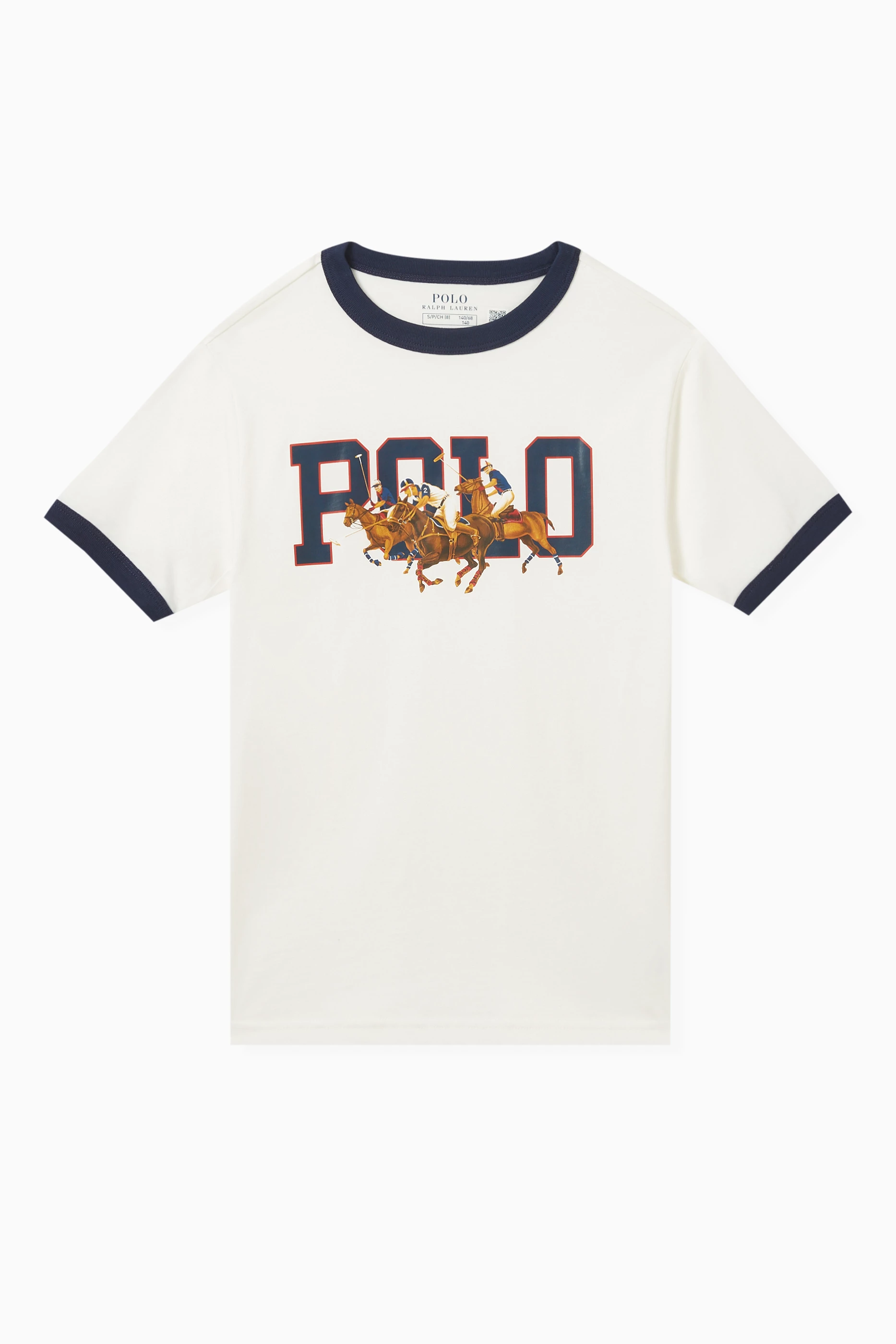 Buy Polo Ralph Lauren White Triple Pony Printed T-shirt in Cotton 