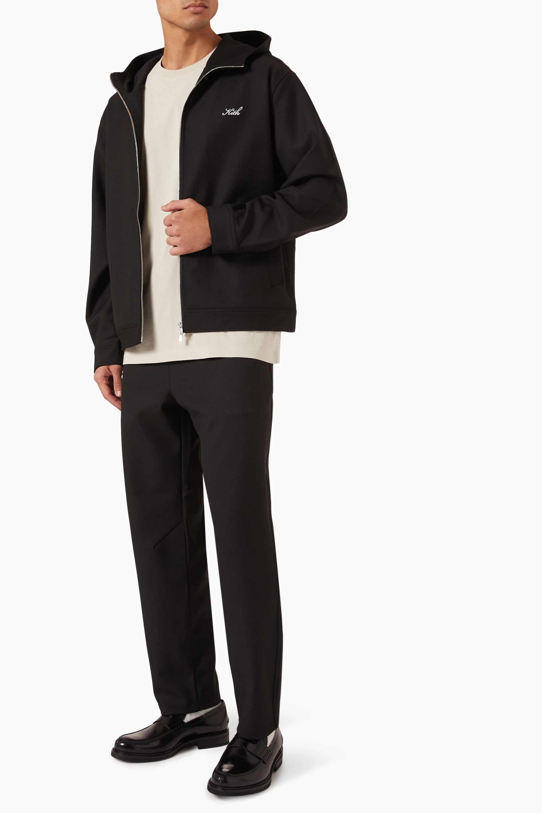 Buy Kith Black Selfridge Zip Hoodie in Double Weave Fabric For Men 