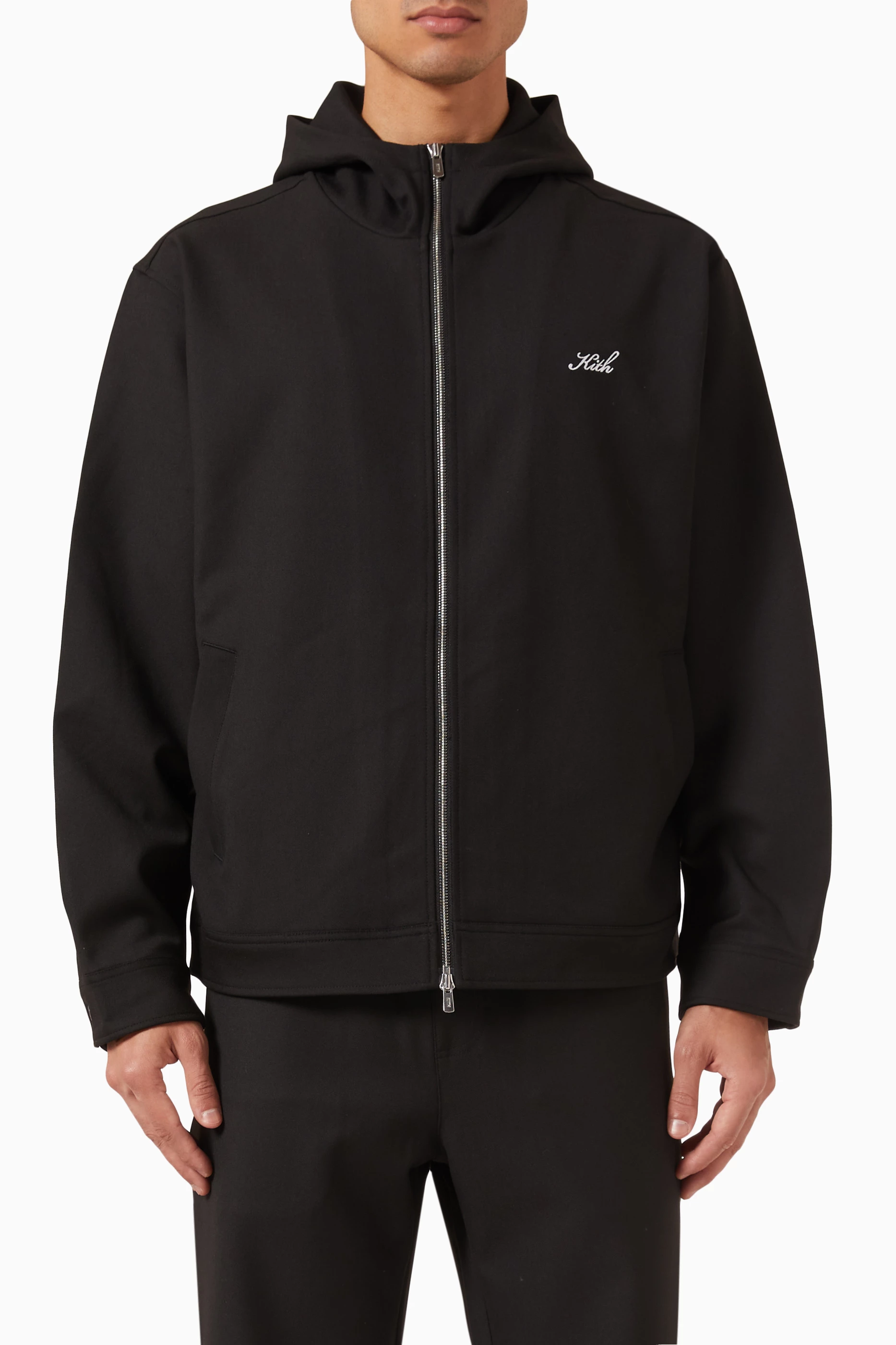 Buy Kith Black Selfridge Zip Hoodie in Double Weave Fabric For Men 