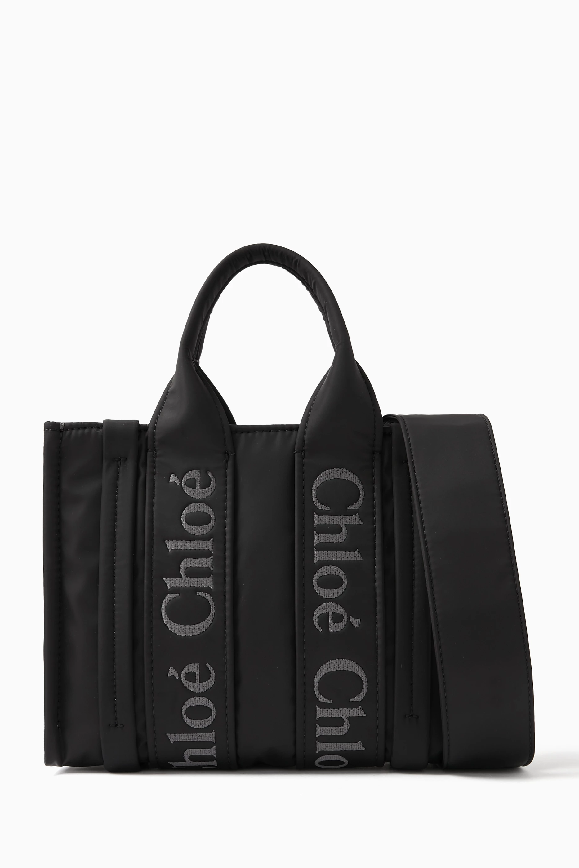 Buy Chloé Black Small Woody Tote Bag in Nylon For Women Online