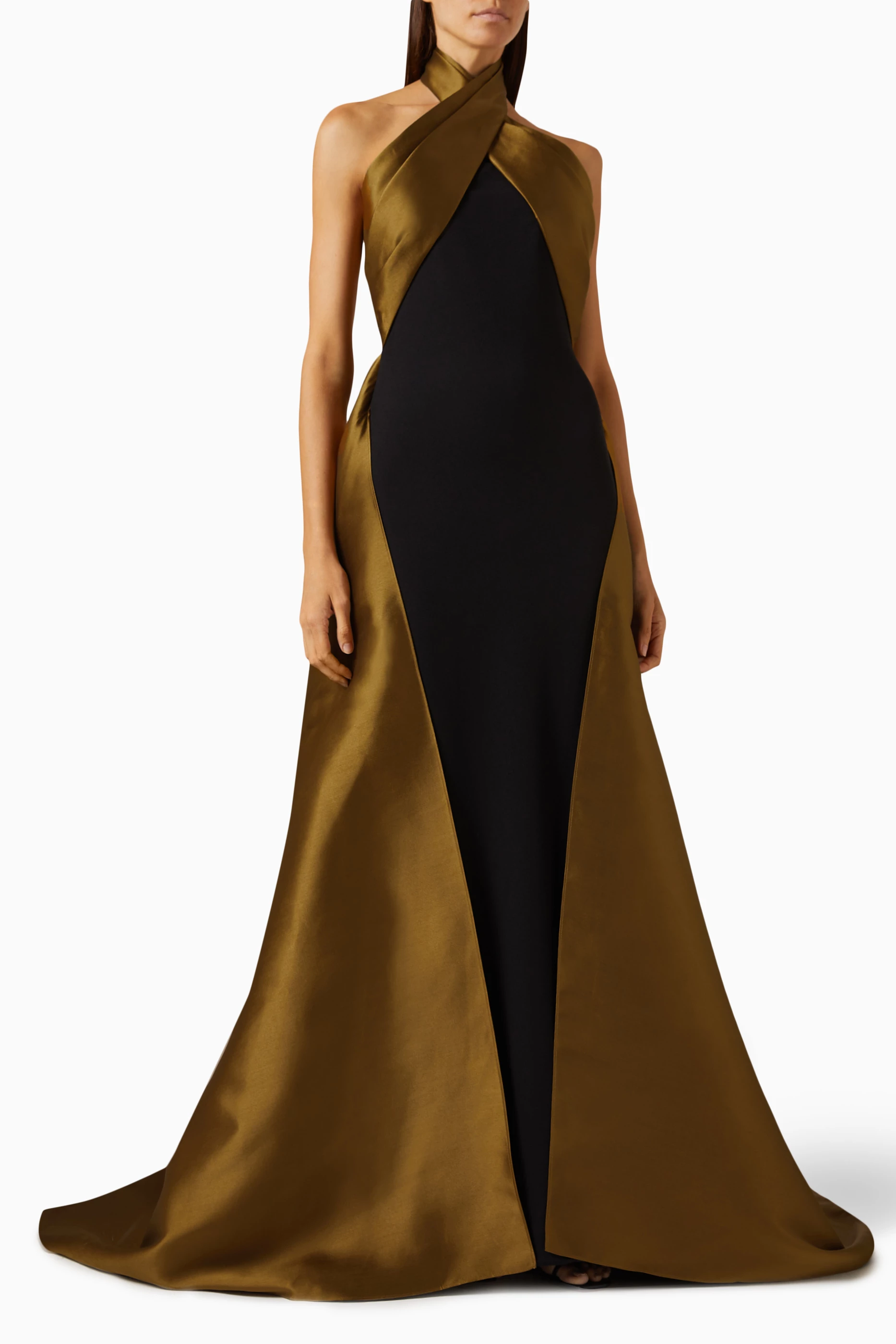 green emerald velvet dress The Lyana Maxi Dress in Gold and Black
