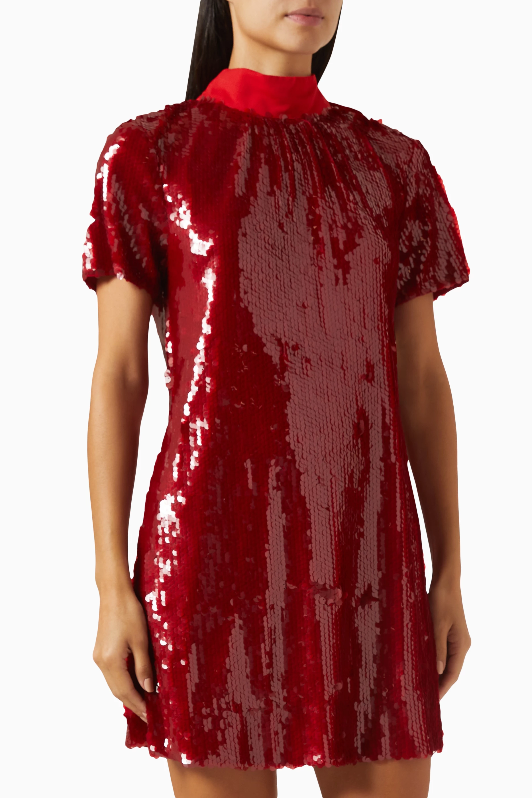 staud red sequin dress Staud sparkly pink and red knit dress by Staud