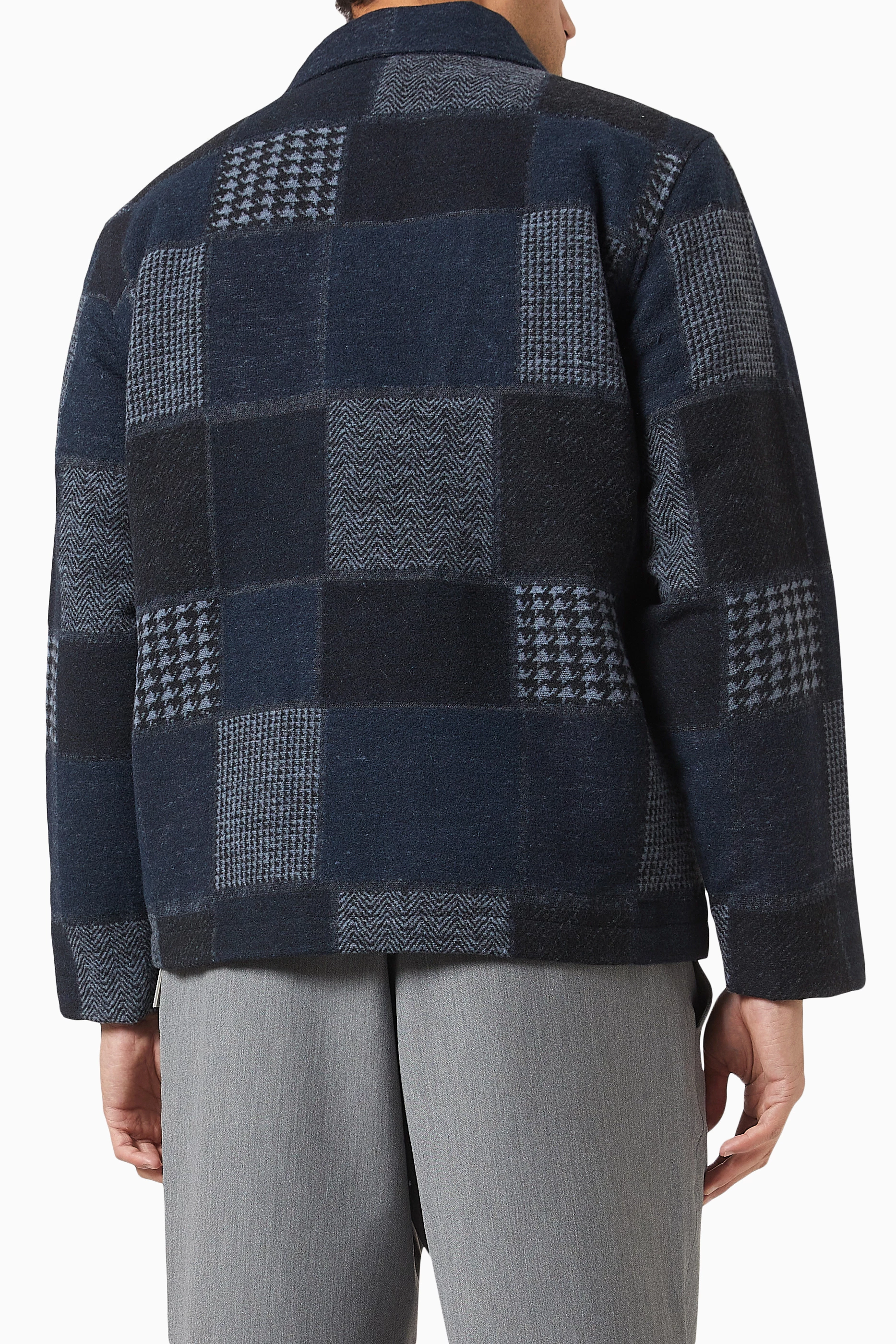 Buy Kith Blue Patchwork Coaches Jacket in Wool-blend For Men