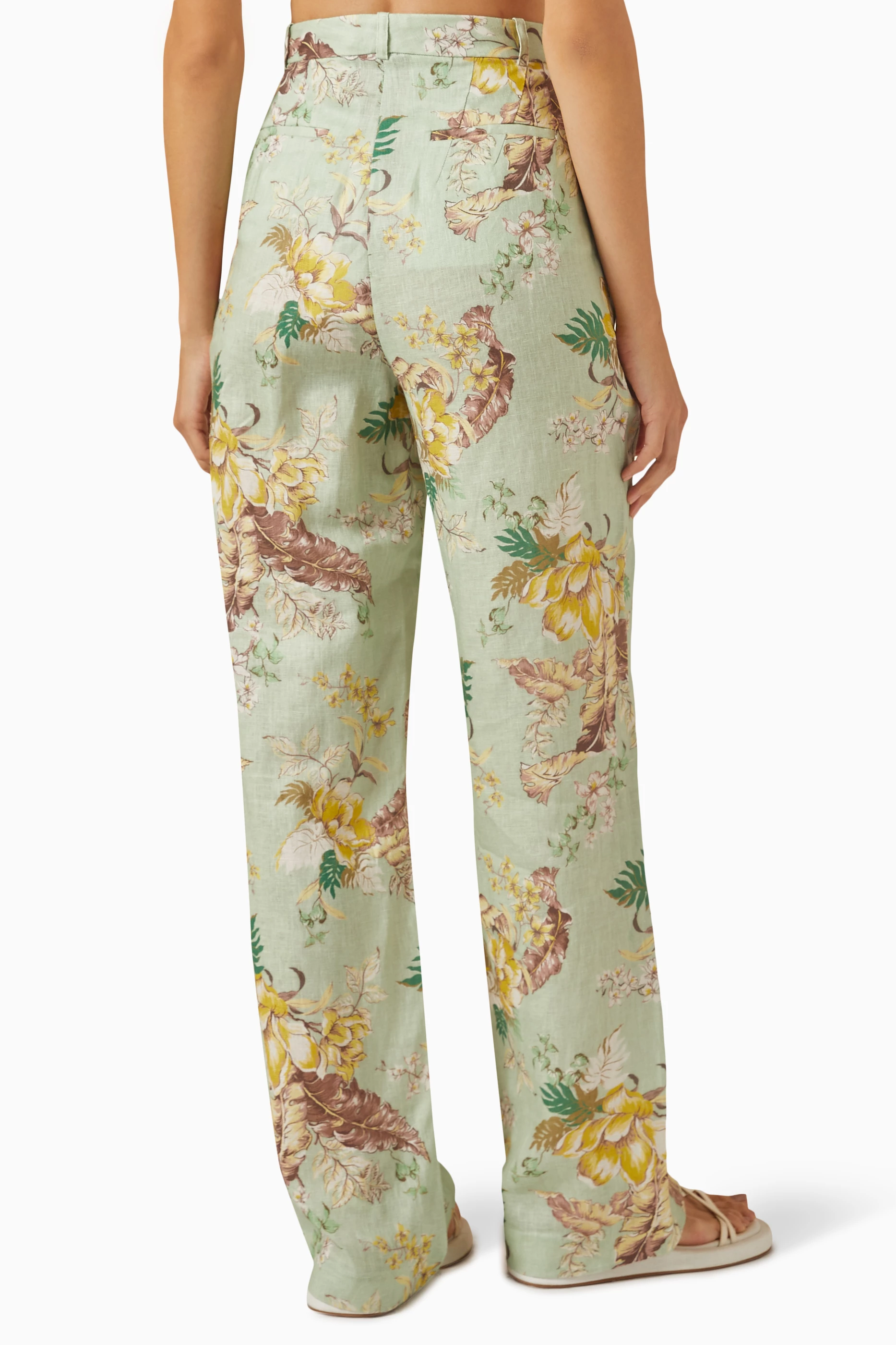 Buy Zimmermann Green Matchmaker Straight Leg Pants in Linen
