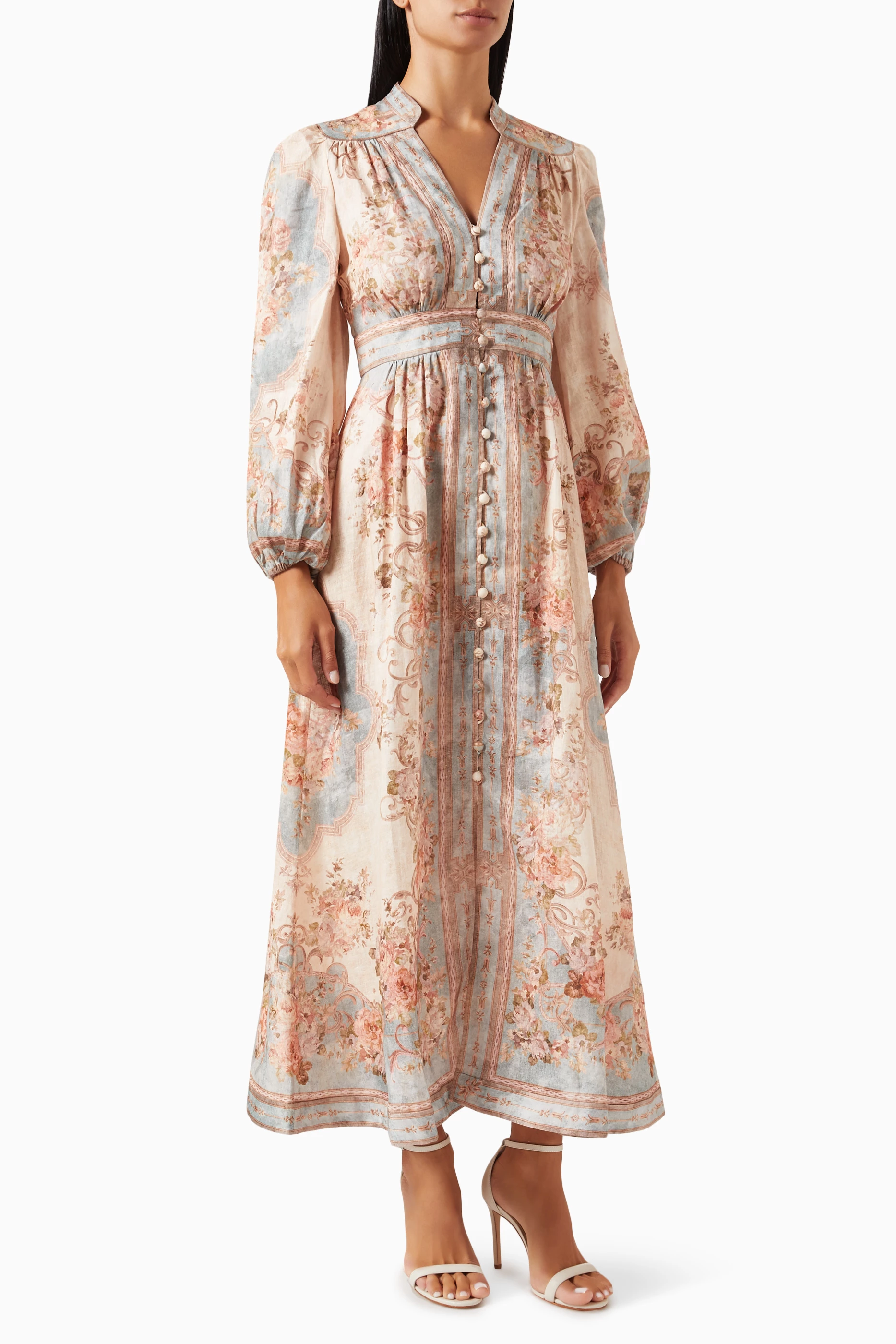 august plunge midi dress zimmermann Buy Zimmermann Blue August Plunge Midi Dress in Linen For Women Online