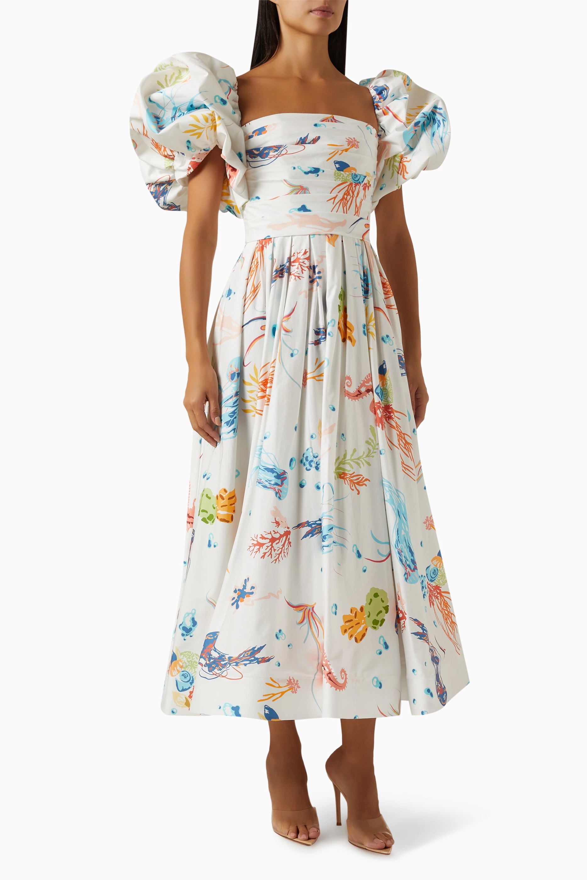 knee length dresses for ladies Matilda Puff Sleeve Midi Dress Scarlet by Leo Lin for Hire
