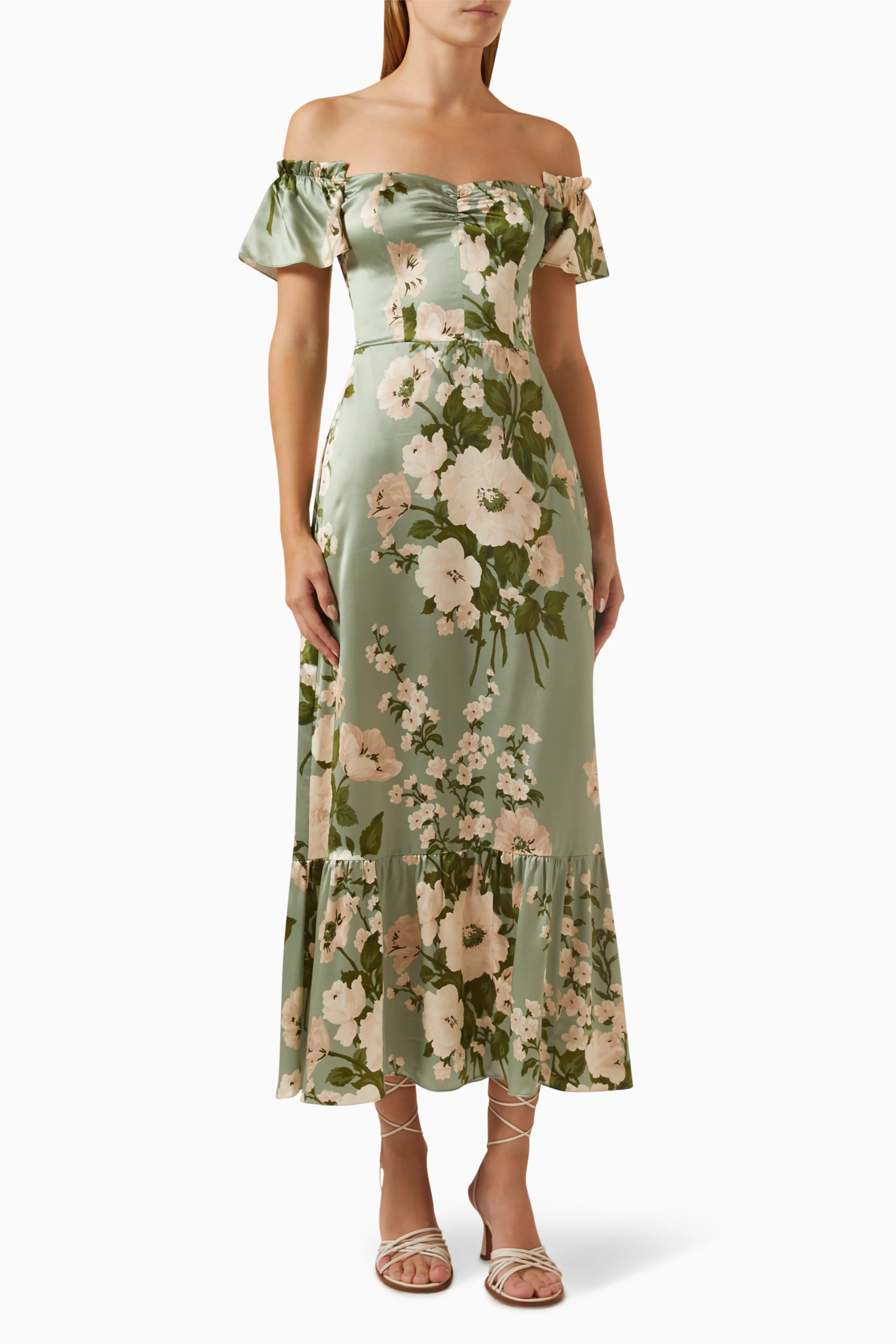 sianna silk dress Buy Reformation Green Sianna Midi Dress in Silk For Women Online