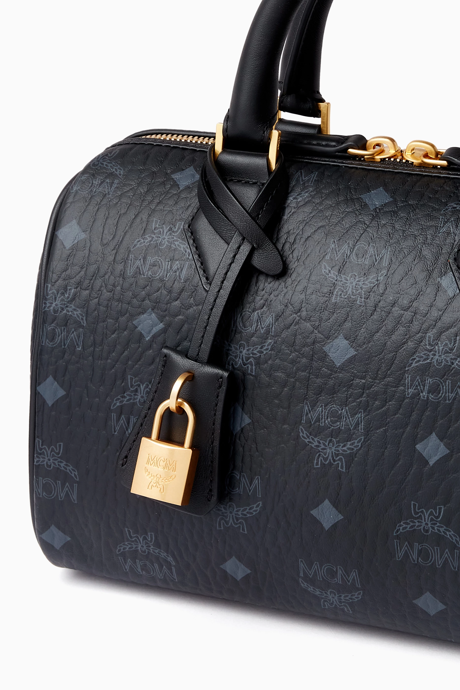 Buy MCM Black Small Boston Bag in Visetos Canvas For Women Online