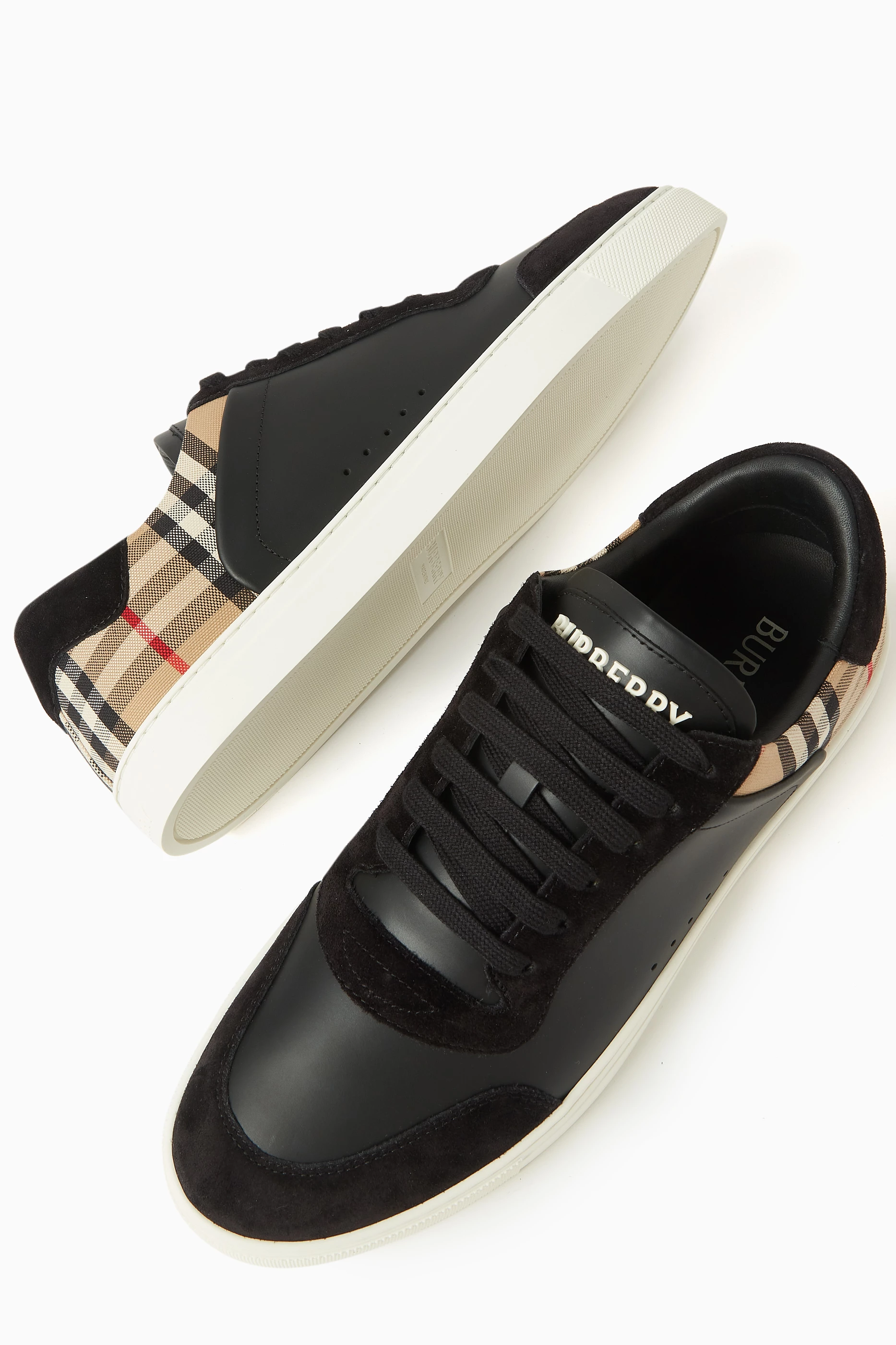 Buy Burberry Black Check Sneakers in Leather Suede For Men Online Ounass Oman