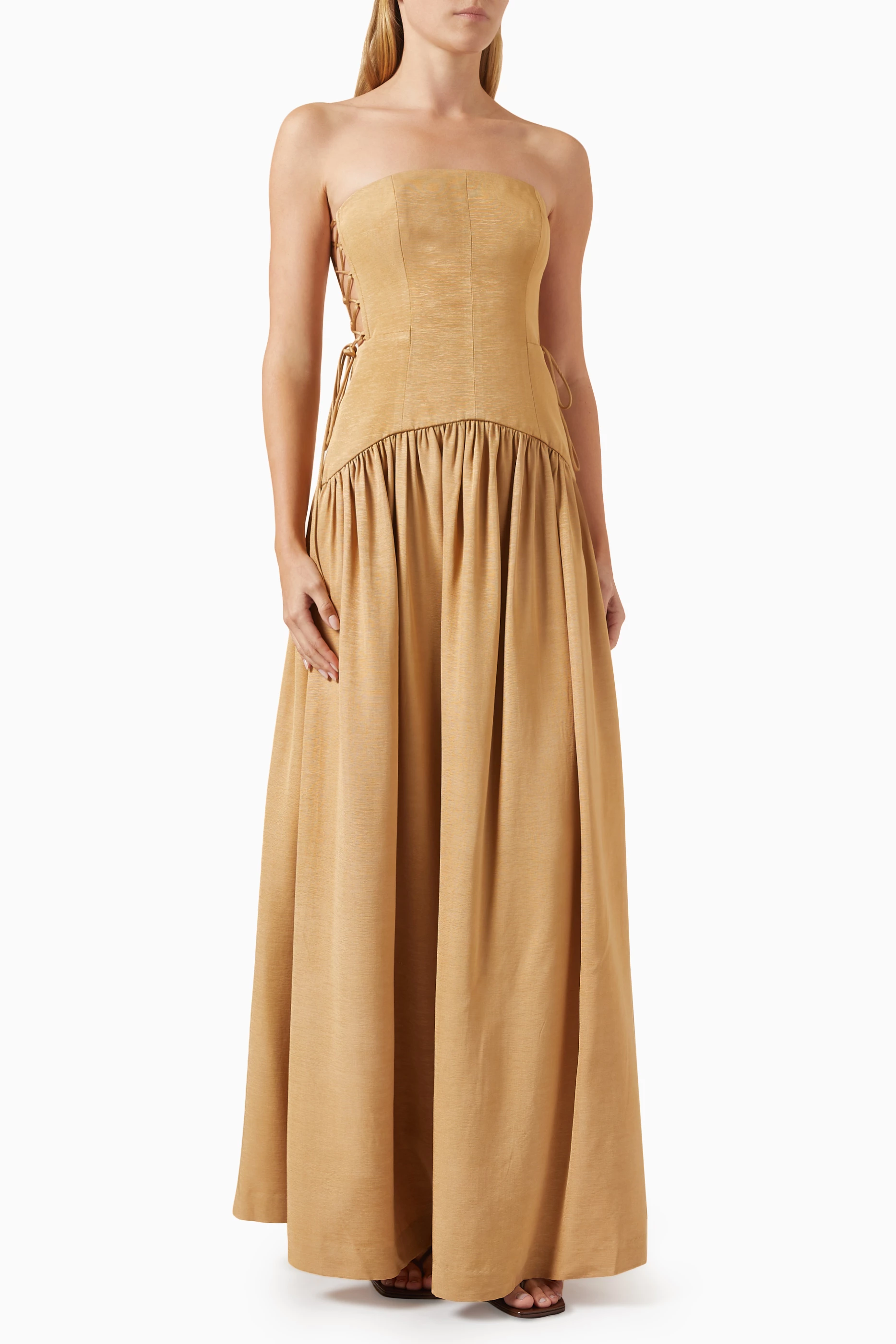 Buy Shona Joy Brown Vento Lace Up Maxi Dress in Textured Ottoman For Women  Online | Ounass Oman