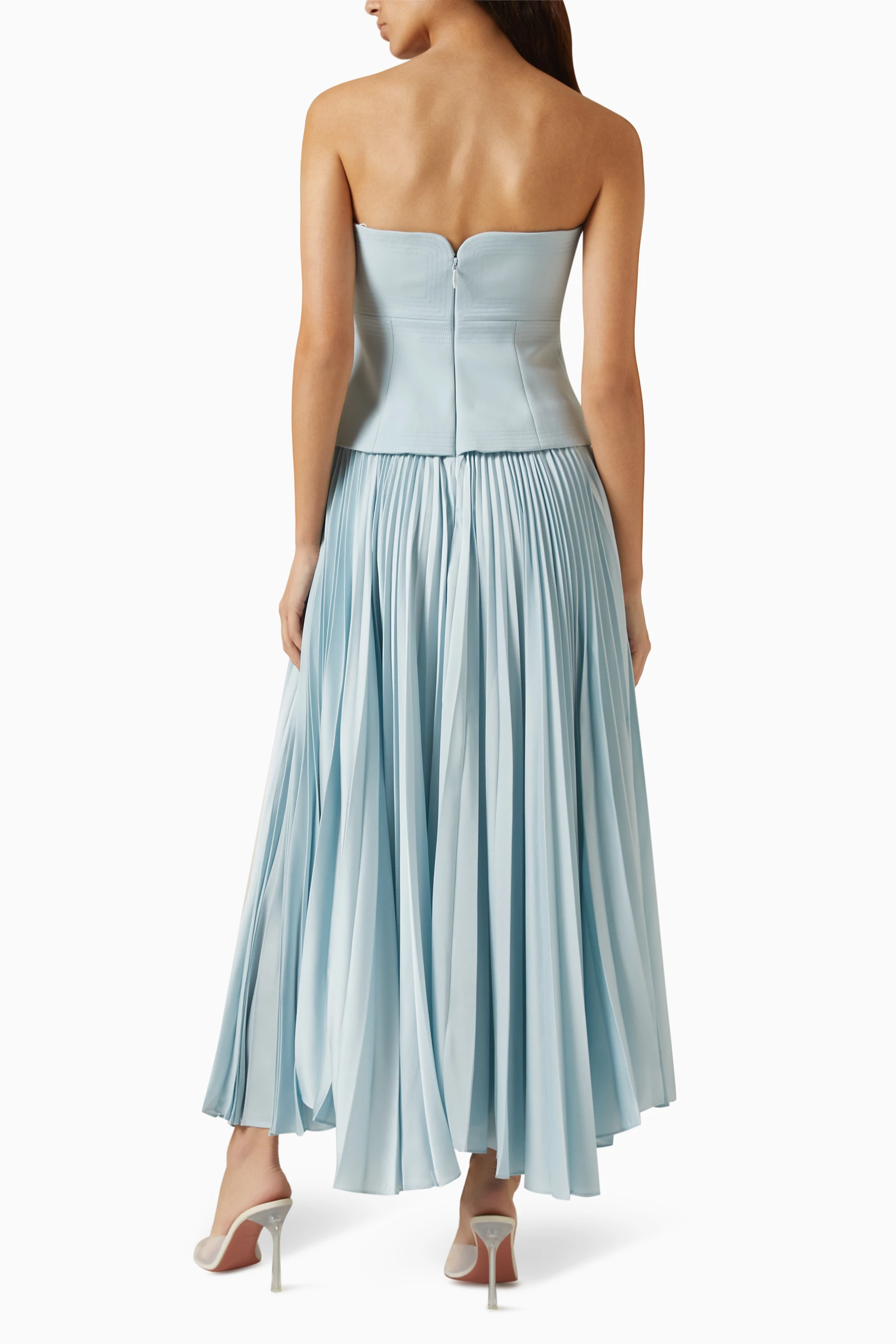 bodycon pink midi dress Ruffle Hem Size::10 accentuated by a subtle anthro clothing Navy Blue Mother of