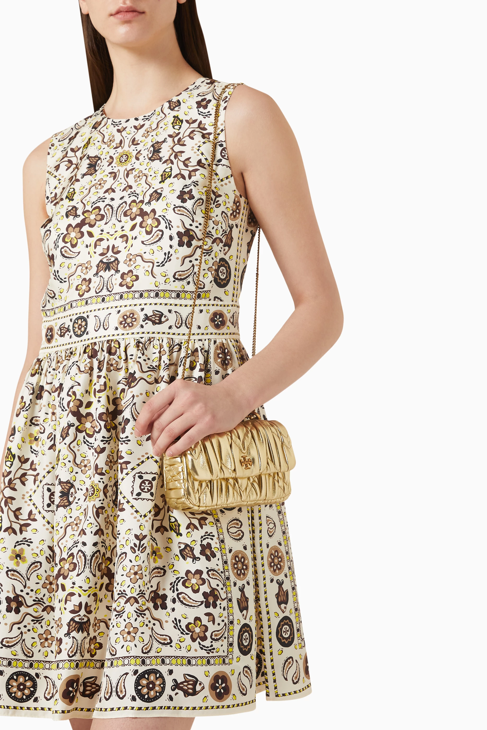 Buy Tory Burch Gold Mini Kira Flap Bag in Ruched Leather For Women Online |  Ounass Oman