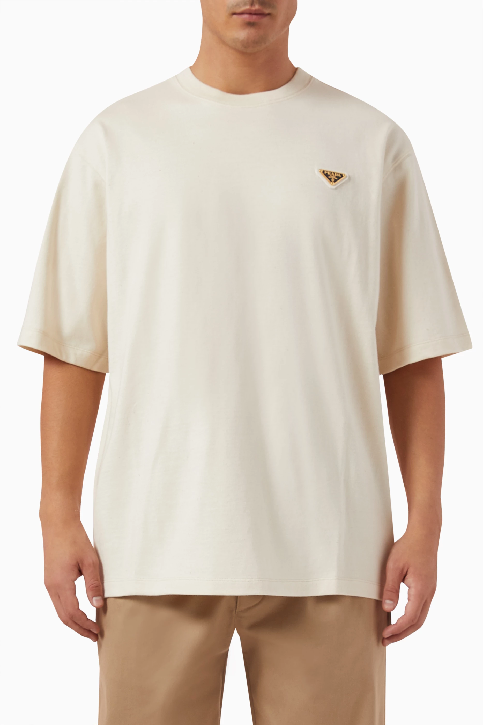 Buy Prada Neutral Logo T shirt in Cotton For Men Online Ounass Oman