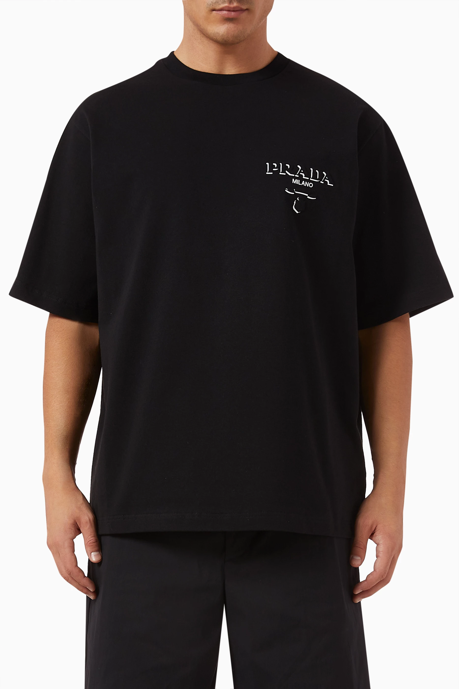 Buy Prada Black Logo T-shirt in Cotton For Men Online | Ounass Oman