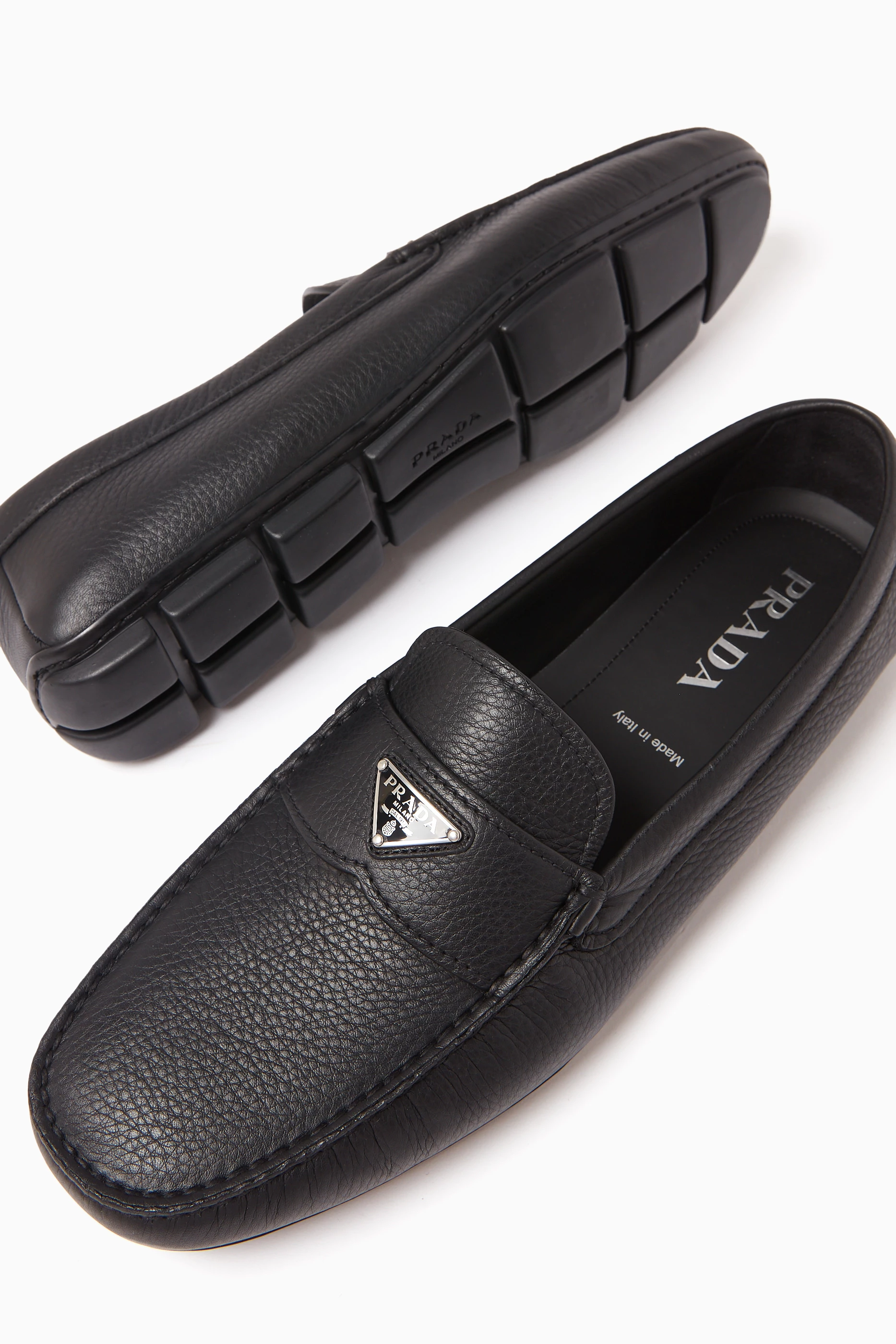 PRADA プラダ driving shoes ロゴ ブラック 36 Buy Prada Black Logo Driving Shoes in Leather For Men Online