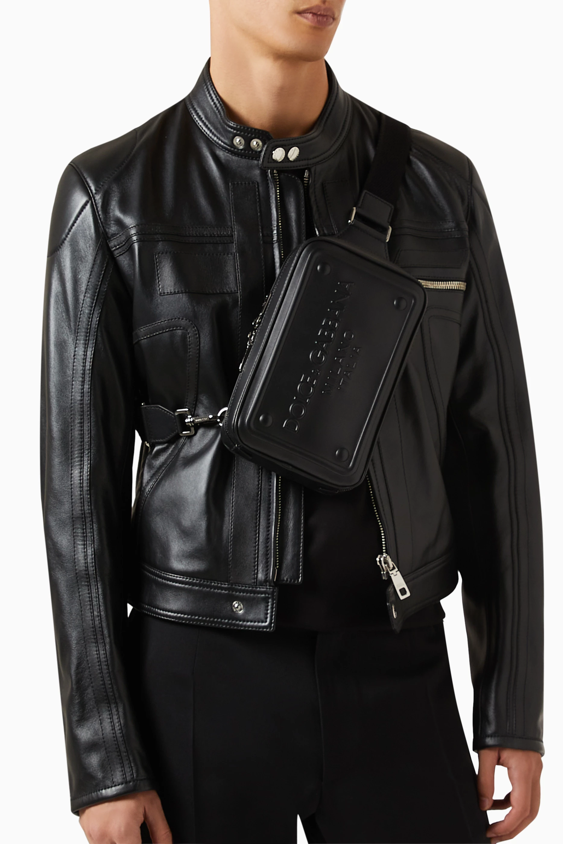 Buy Dolce & Gabbana Black Logo-embossed Belt Bag in Leather For