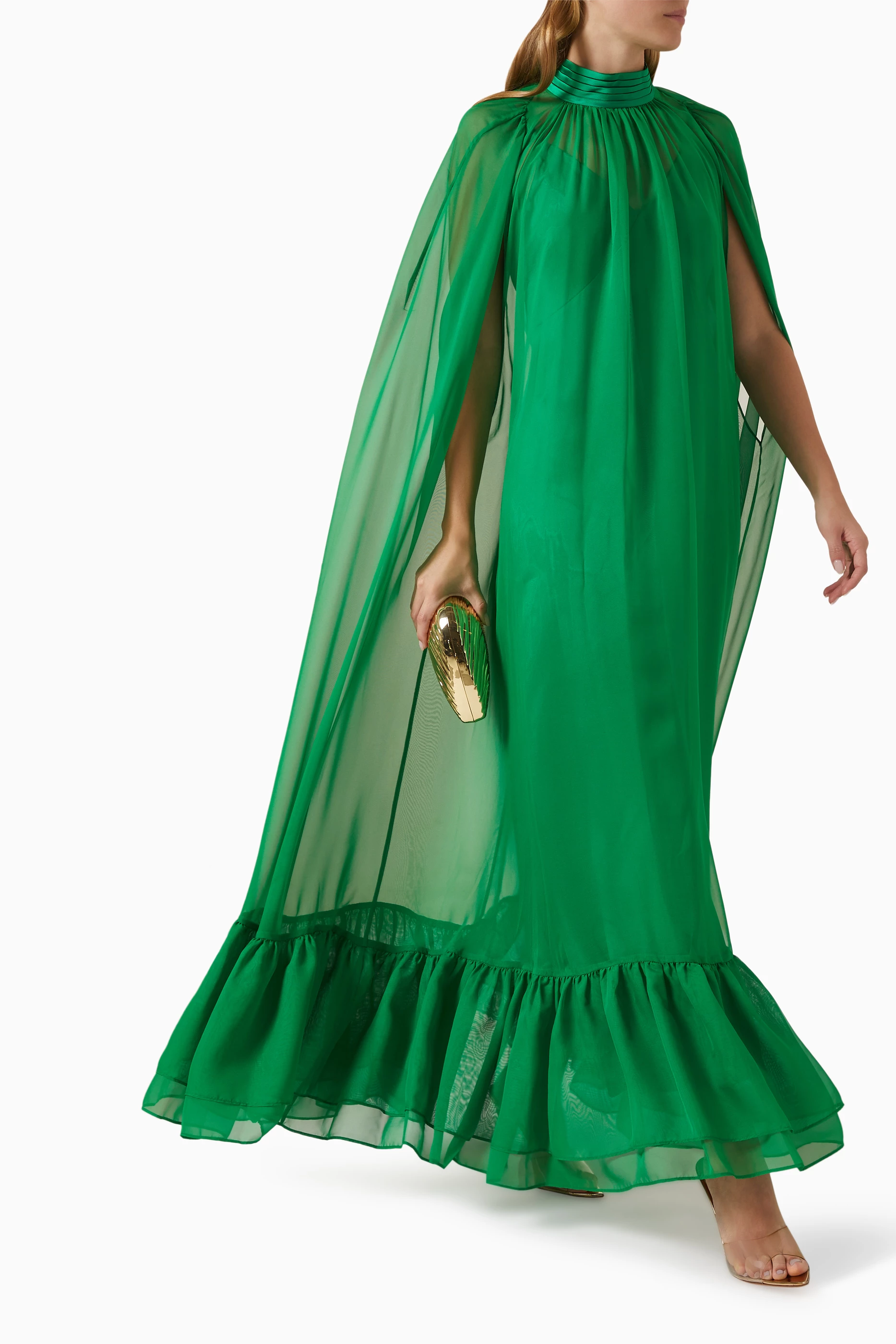 alice and olivia green cape dress ALICE + OLIVIA Lanelle Maxi Cape Dress
