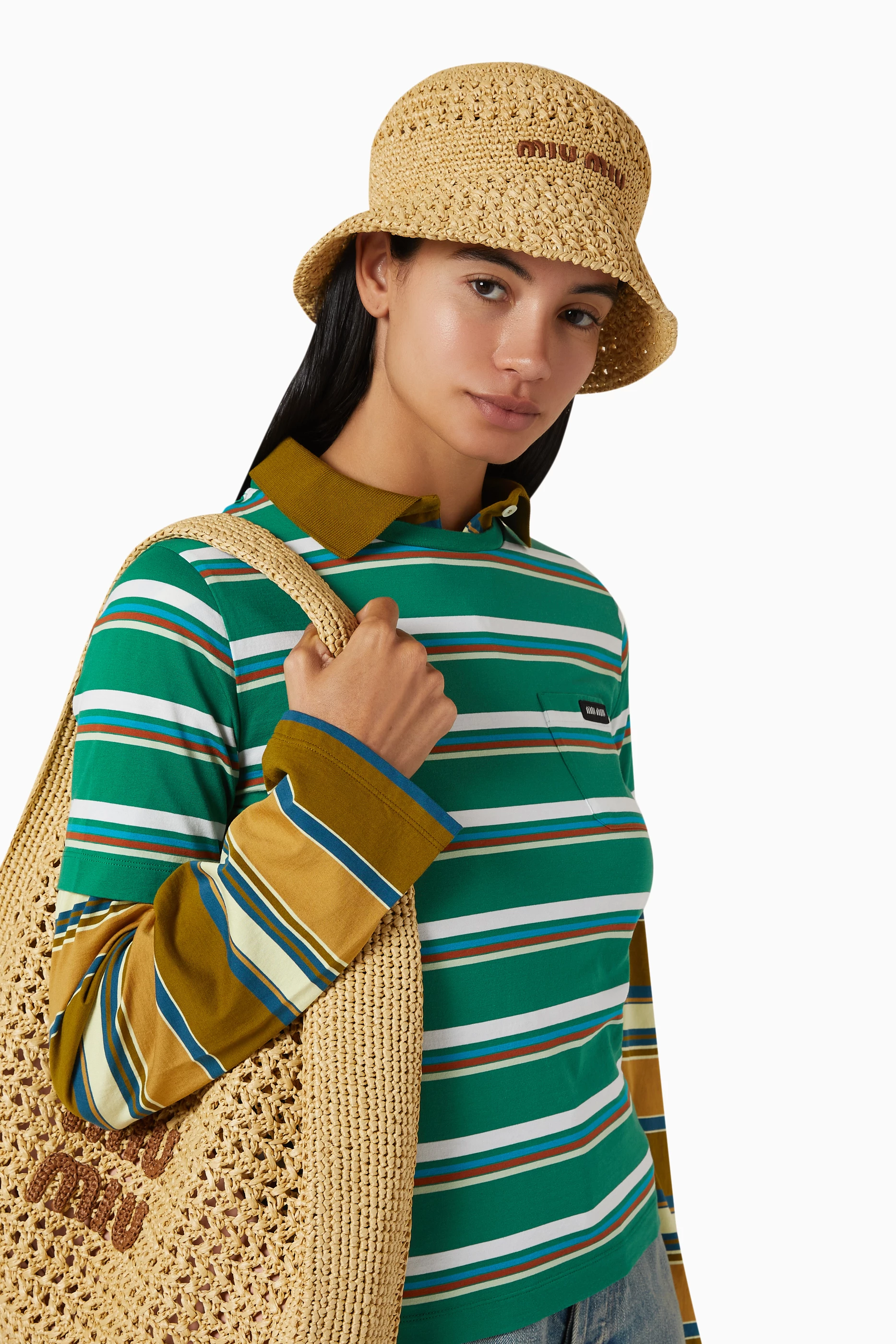 Miu Miu Raffia Hat Miu Miu Raffia-Effect Fabric Visor | Lyst main image 2