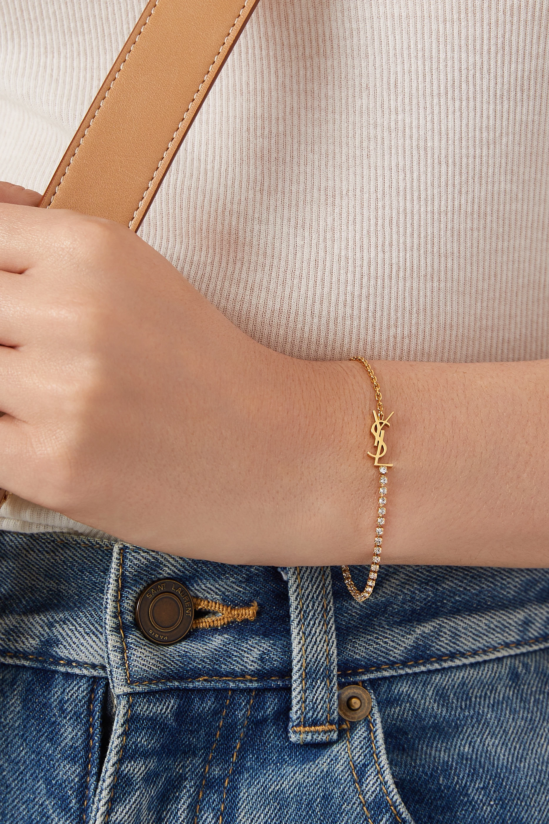 Buy SAINT LAURENT Gold Cassandre Charm Bracelet in Brass For Women