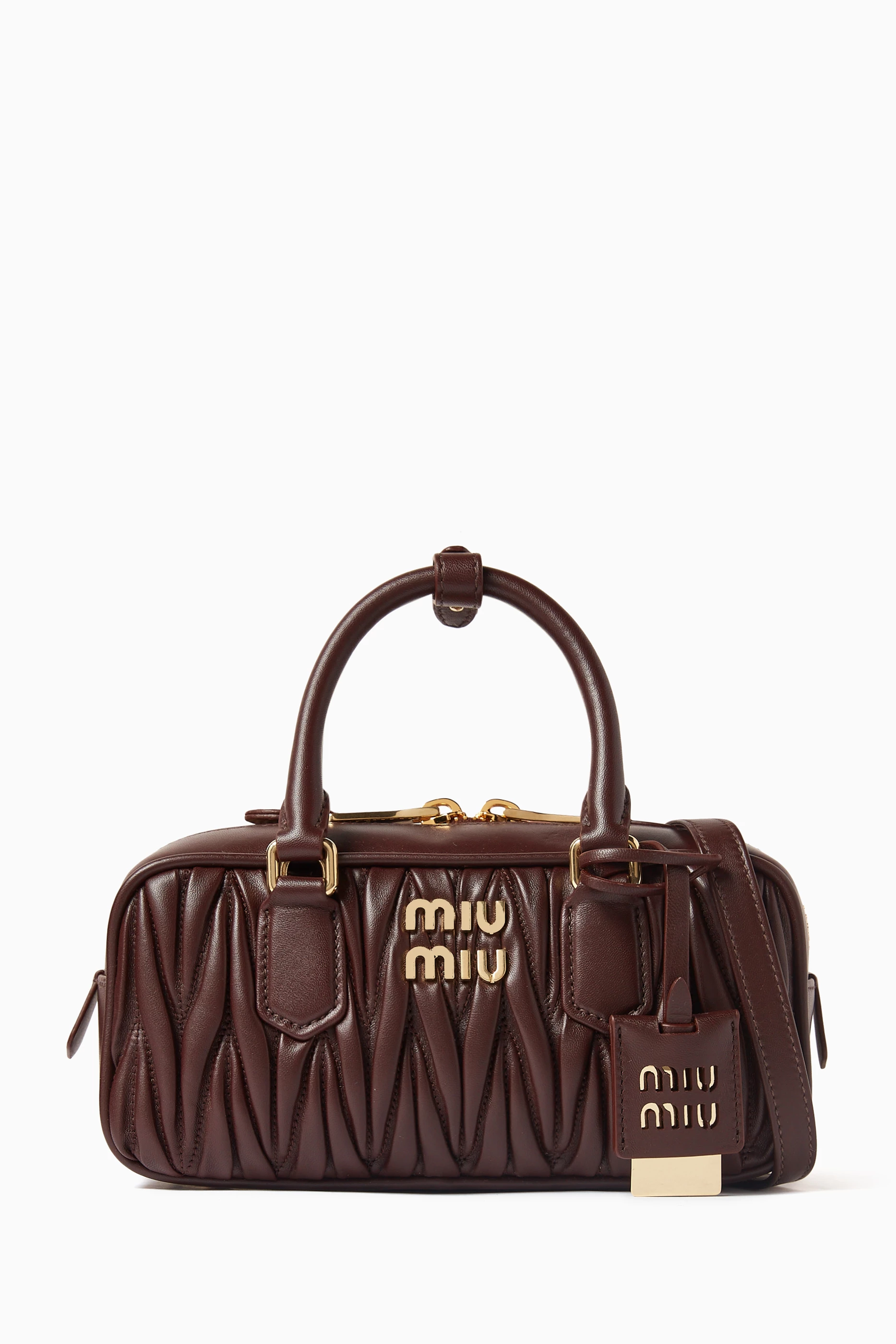 Buy Miu Miu Brown Small Arcadie Top Handle Bag in Matelassé Nappa