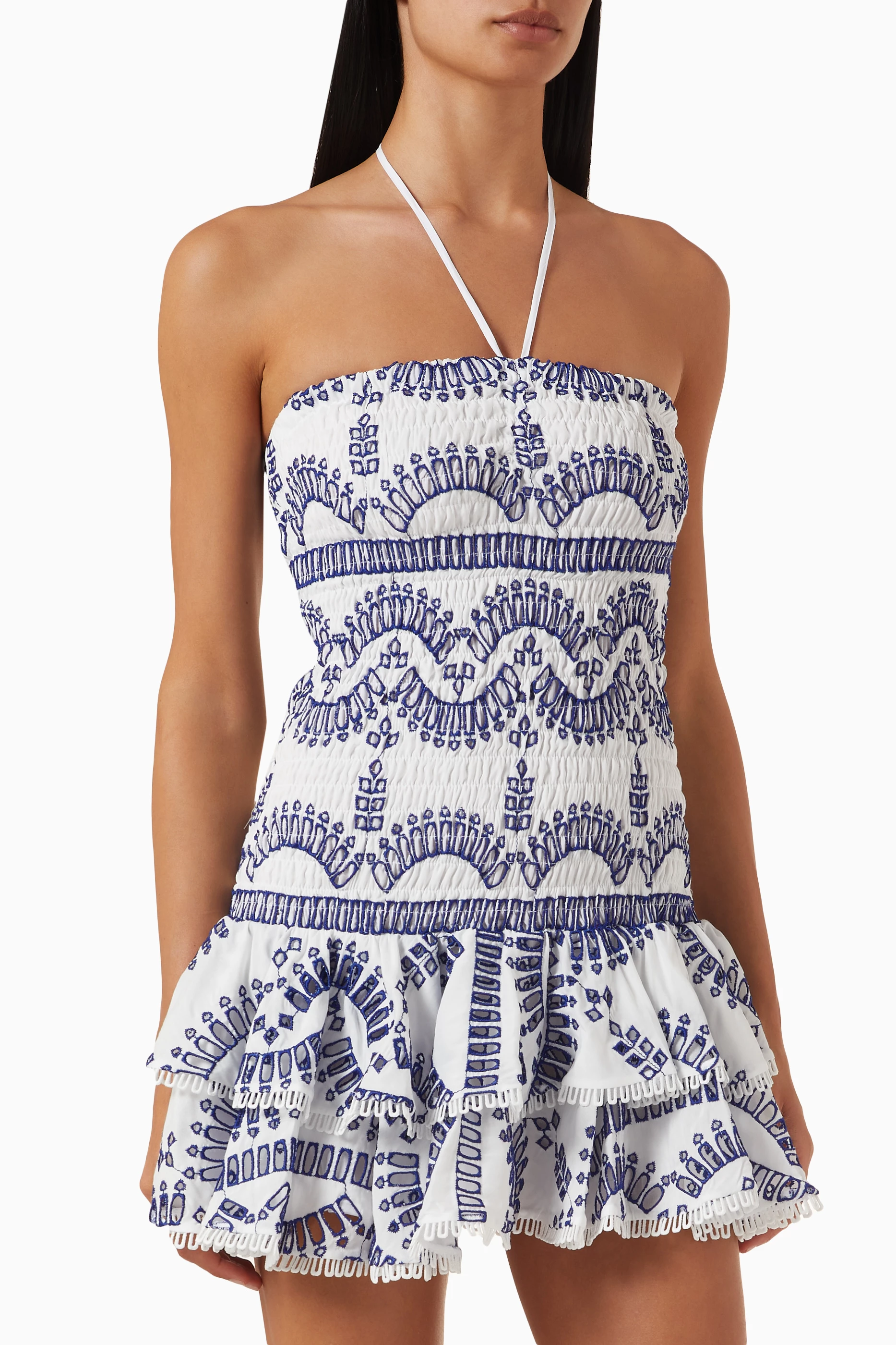 charo ruiz megan strapless broderie anglaise cotton blend mini dress Charo Ruiz Megan Ruffled Broderie Anglaise Cotton-Blend Mini Dress in Green