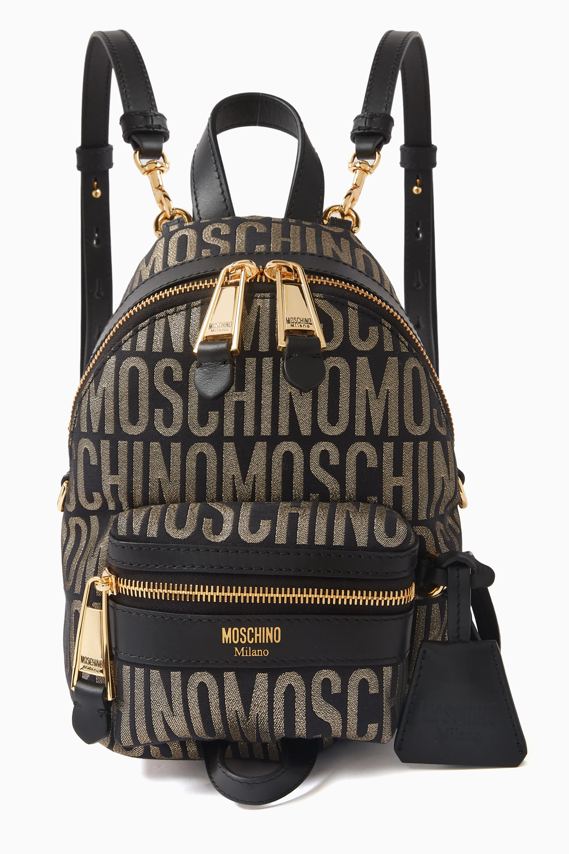 Buy Moschino Black Small Logo Jacquard Backpack in Nylon For Women