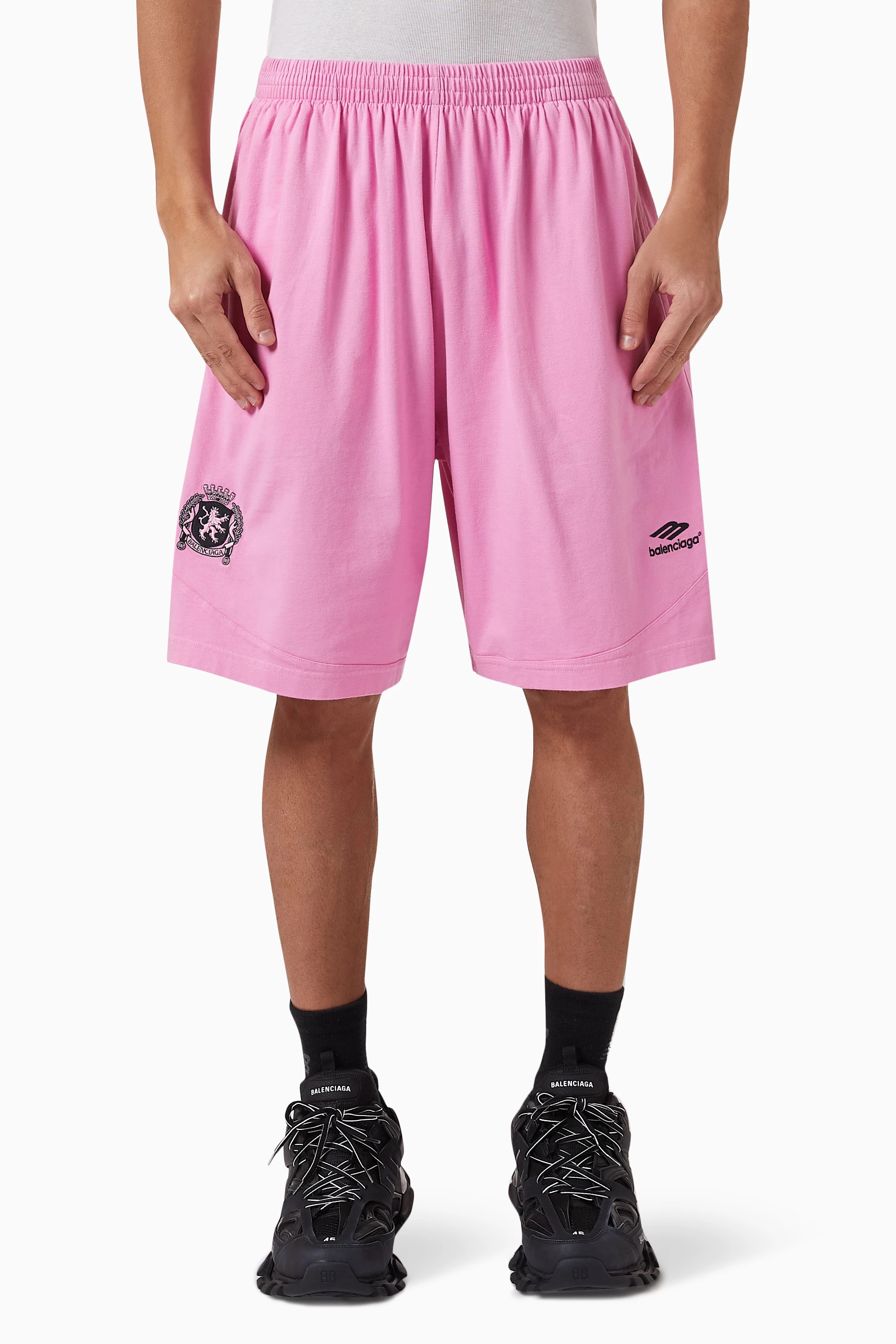 Buy Balenciaga Pink Football Crest Baggy Shorts For Men Online