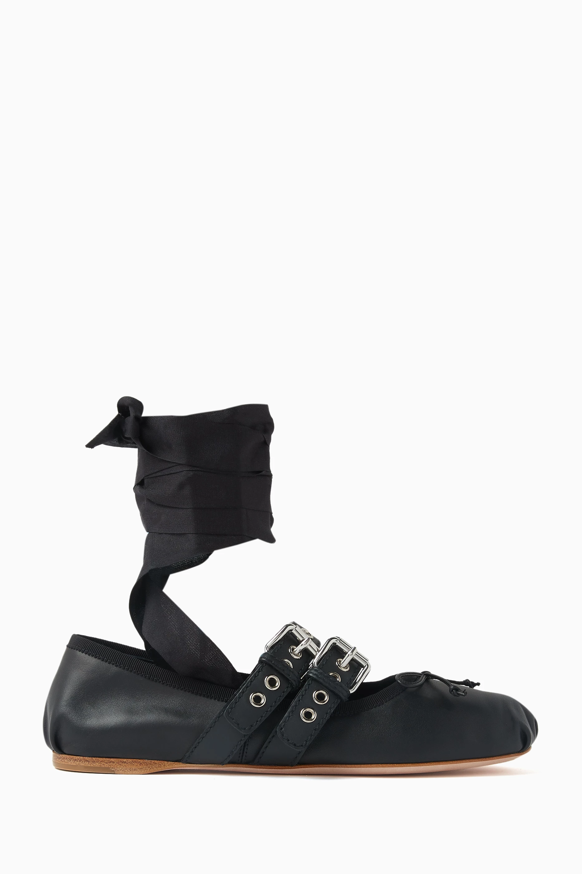Buy Miu Miu Black Double-strap Ballet Flats in Nappa For Women 