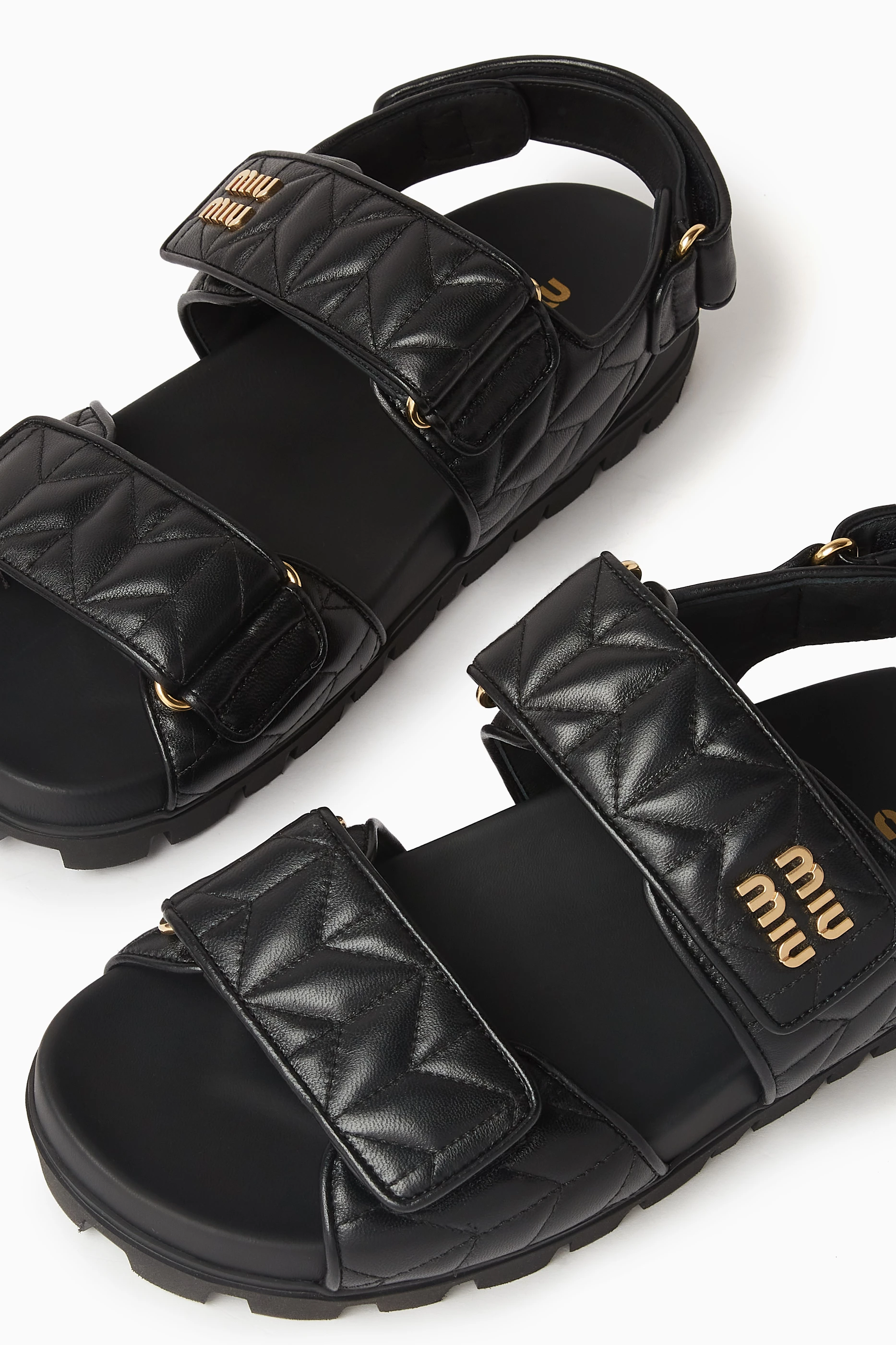Buy Miu Miu Black Chunky Sandals in Matelasse Leather For Women