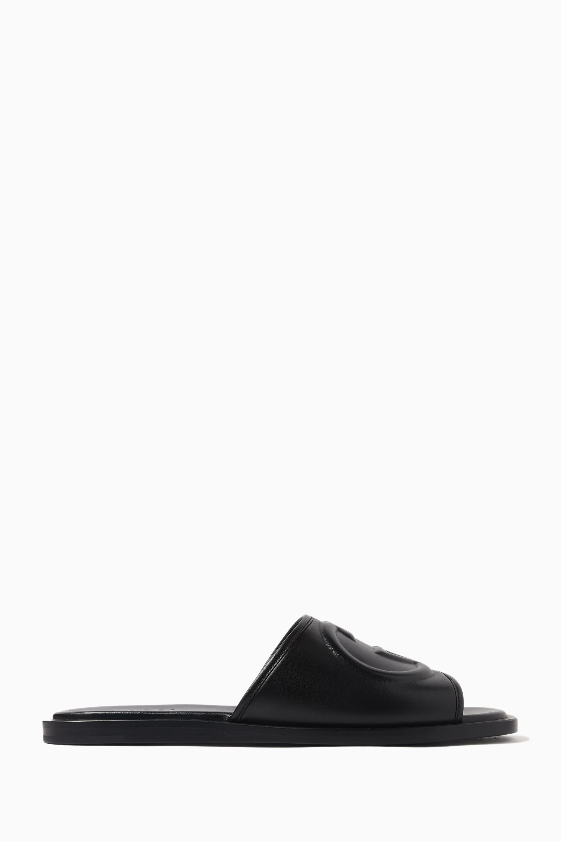 Buy Gucci Black GG Slide Sandals in Leather For Men Online Ounass Oman