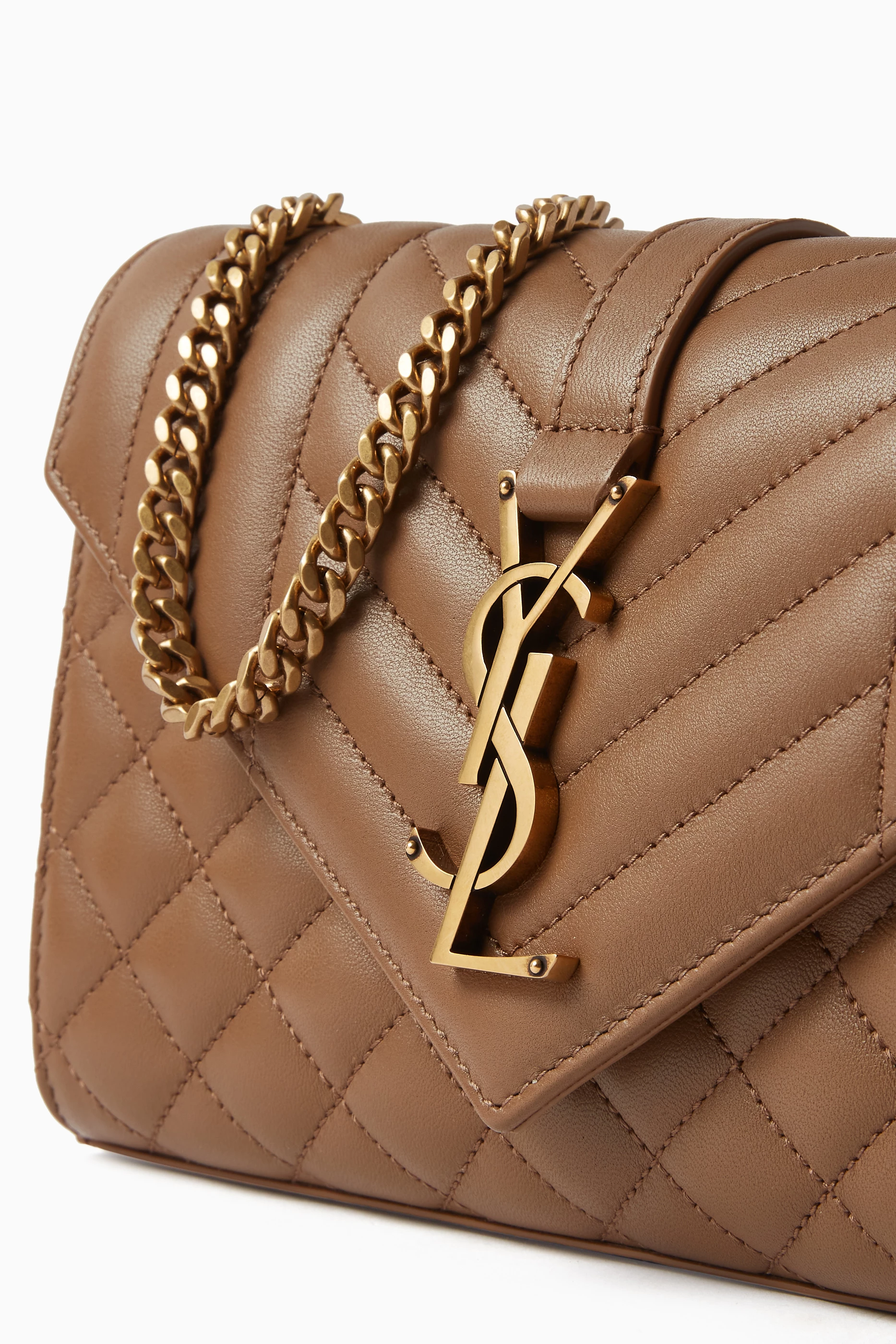 Buy SAINT LAURENT Brown Small Envelope Matelasse Shoulder Bag in Calf Leather For Women Online Ounass Oman