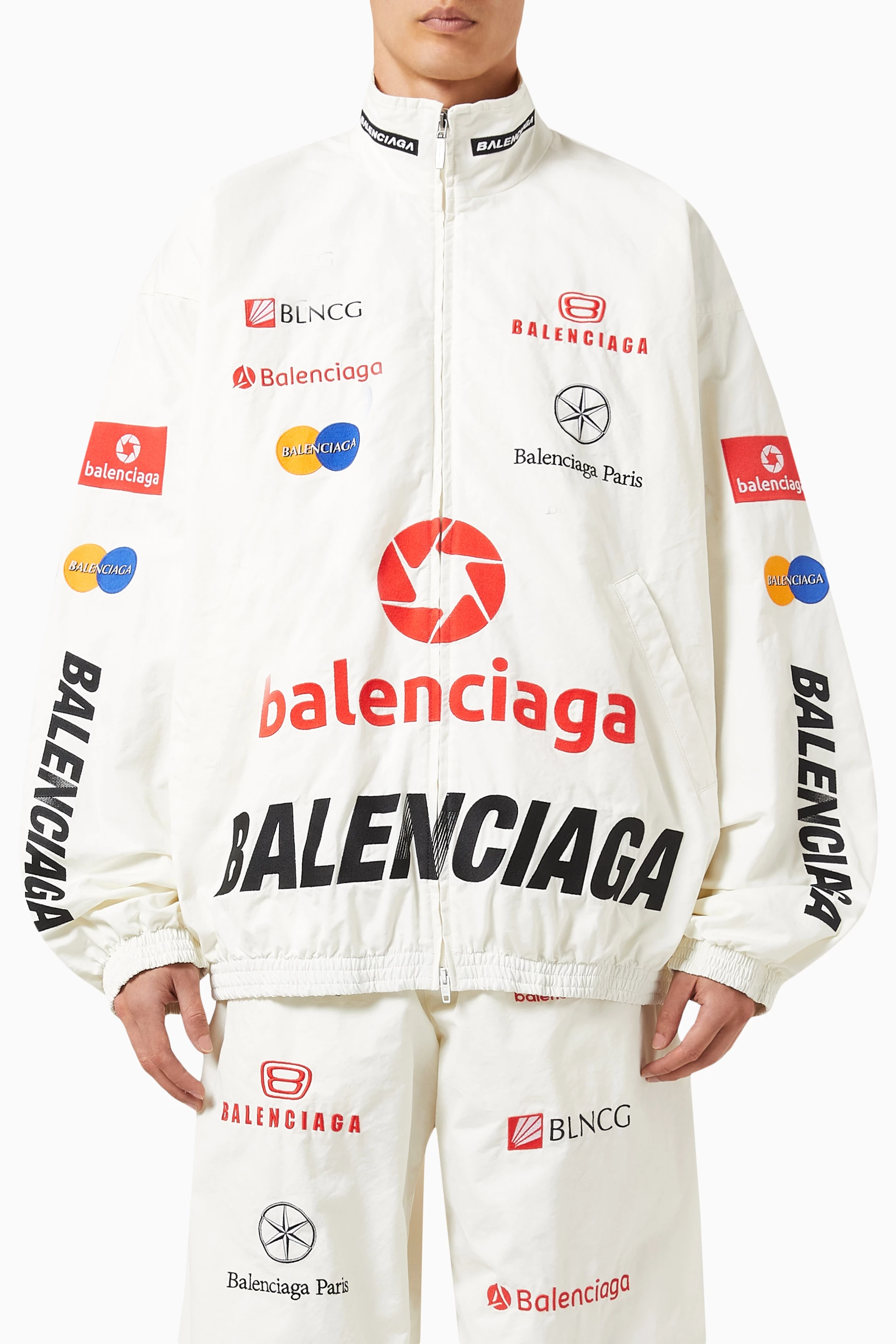 Buy Balenciaga White Top League Track Jacket in Micro Canvas For