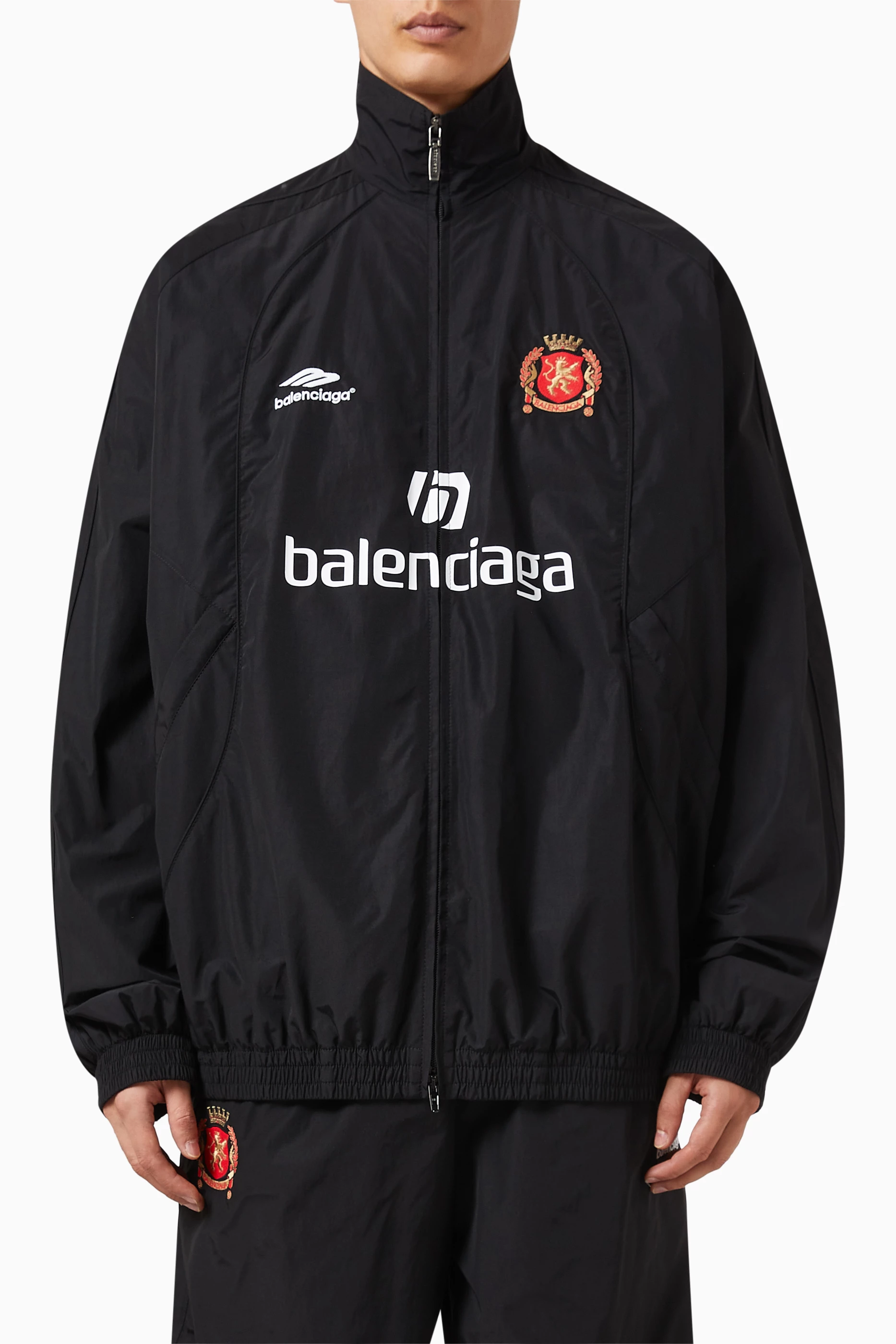 Buy Balenciaga Black Paris Soccer Tracksuit Jacket in Cotton For