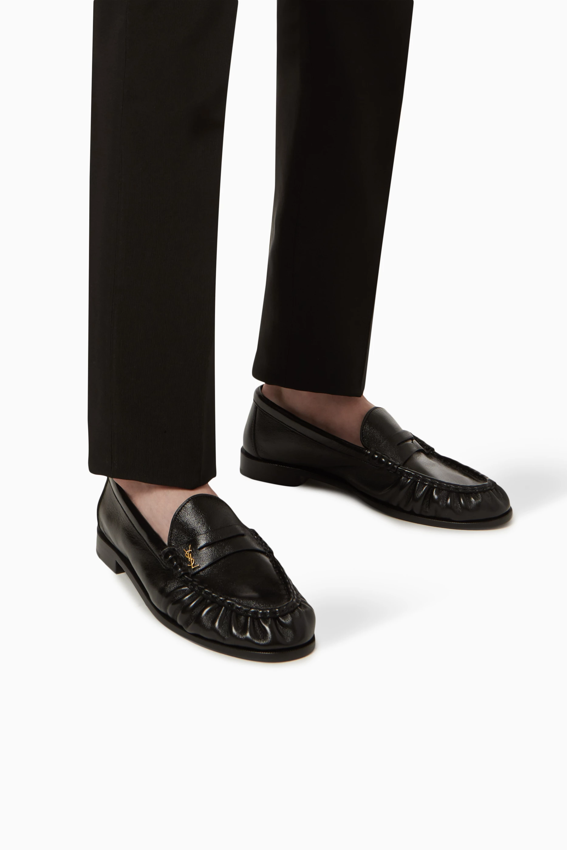 Buy SAINT LAURENT Black Le Loafer Monogram Penny Slippers in Leather For Men Online Ounass Oman
