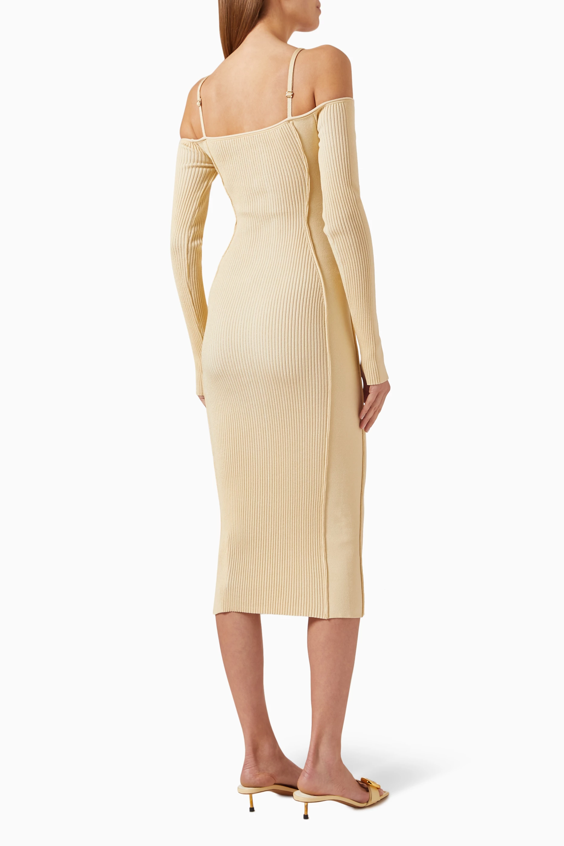 Buy Jacquemus Neutral La Robe Sierra Midi Dress in Rib-knit For 